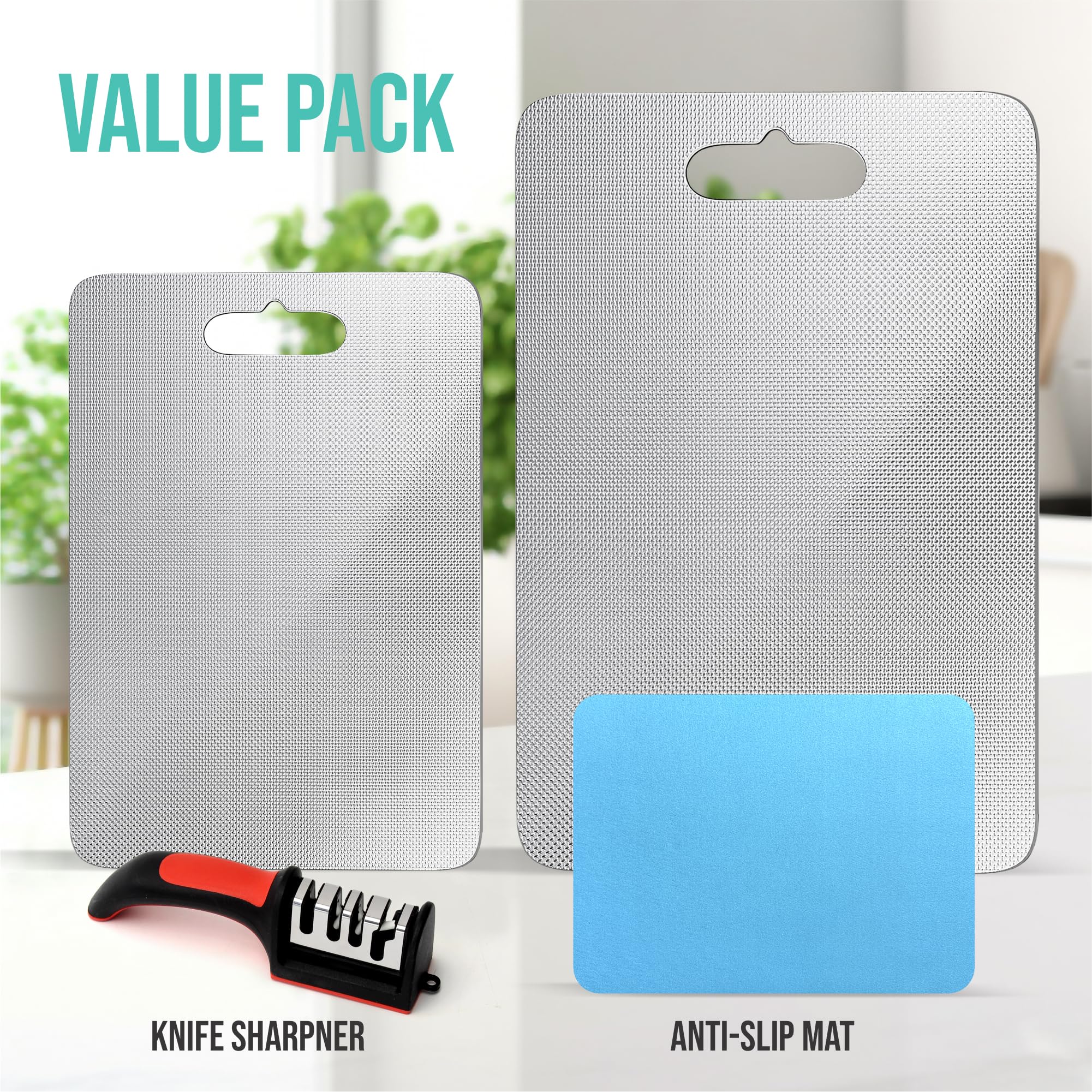 HAKKEN 2-Pack 304 Stainless Steel Cutting Boards, 2PCS 245mm and 198mm– Anti-Scratch, Durable & Hygienic Kitchen Boards for Meat, Vegetables, and Food Prep, Easy-to-Clean Surface - HAKKEN