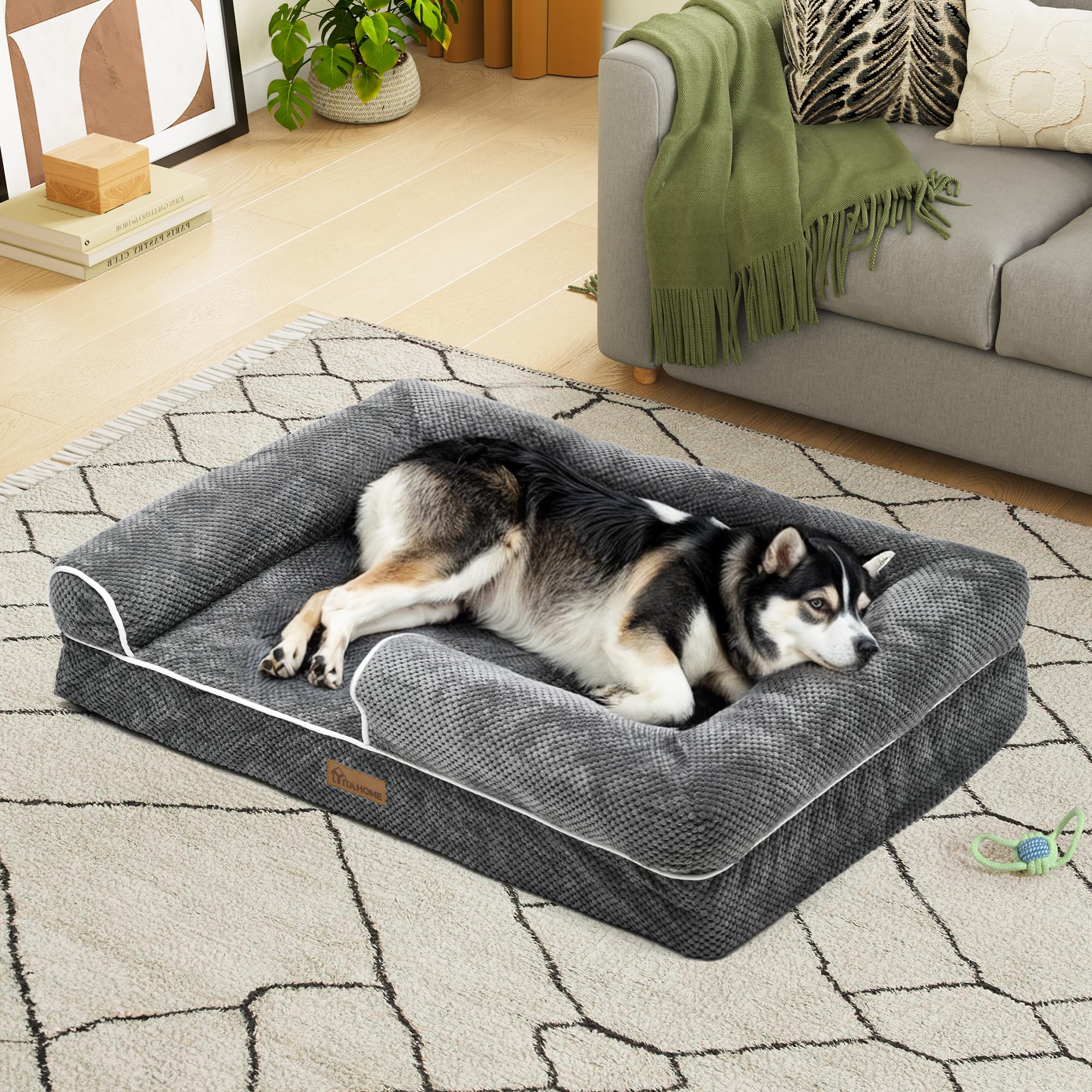 YITAHOME Divano letto per cani di grande taglia, copertura rimovibile e lavabile, letto per animali domestici, morbido e accogliente, per cani di taglia grande ed extra grande, 106x80x18cm, grigio