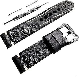 NICKSTON Embossed Black with Gray Genuine Leather Band Compatible with Samsung Galaxy Watch Active 2 40mm 44mm,Watch 42mm, Active 40mm Smartwatch Strap with Pins Tool (1. Engraved Silver Color Buckle)