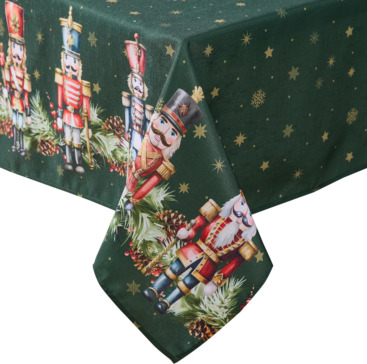 Newbridge Christmas Nutcracker Border 60 x 102 Inch Rectangle Fabric Tablecloth, Hunter Green Holiday Table Cover for Dinner Party and Banquet