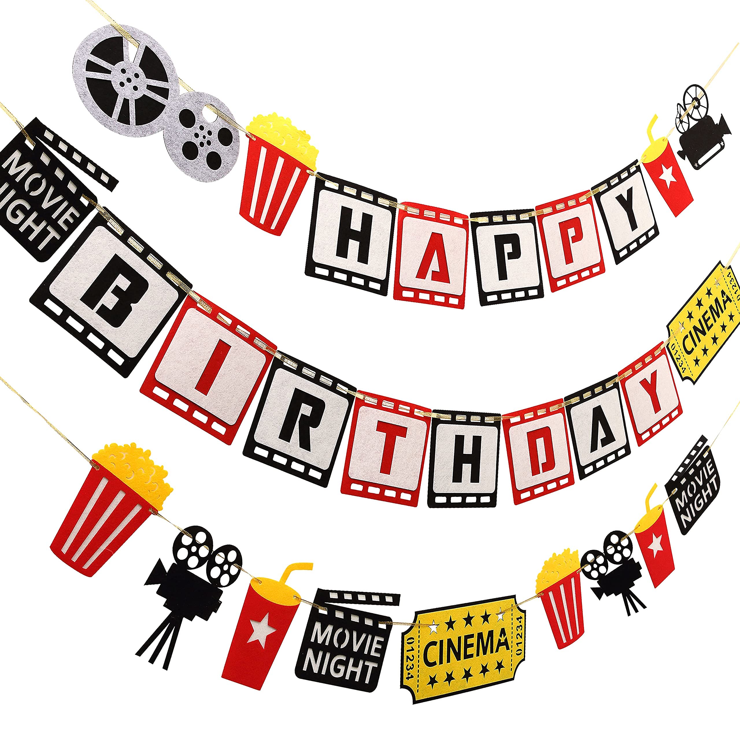 Movie Theme Birthday Party Decorations - Banner, Cake Toppers & Balloons Set