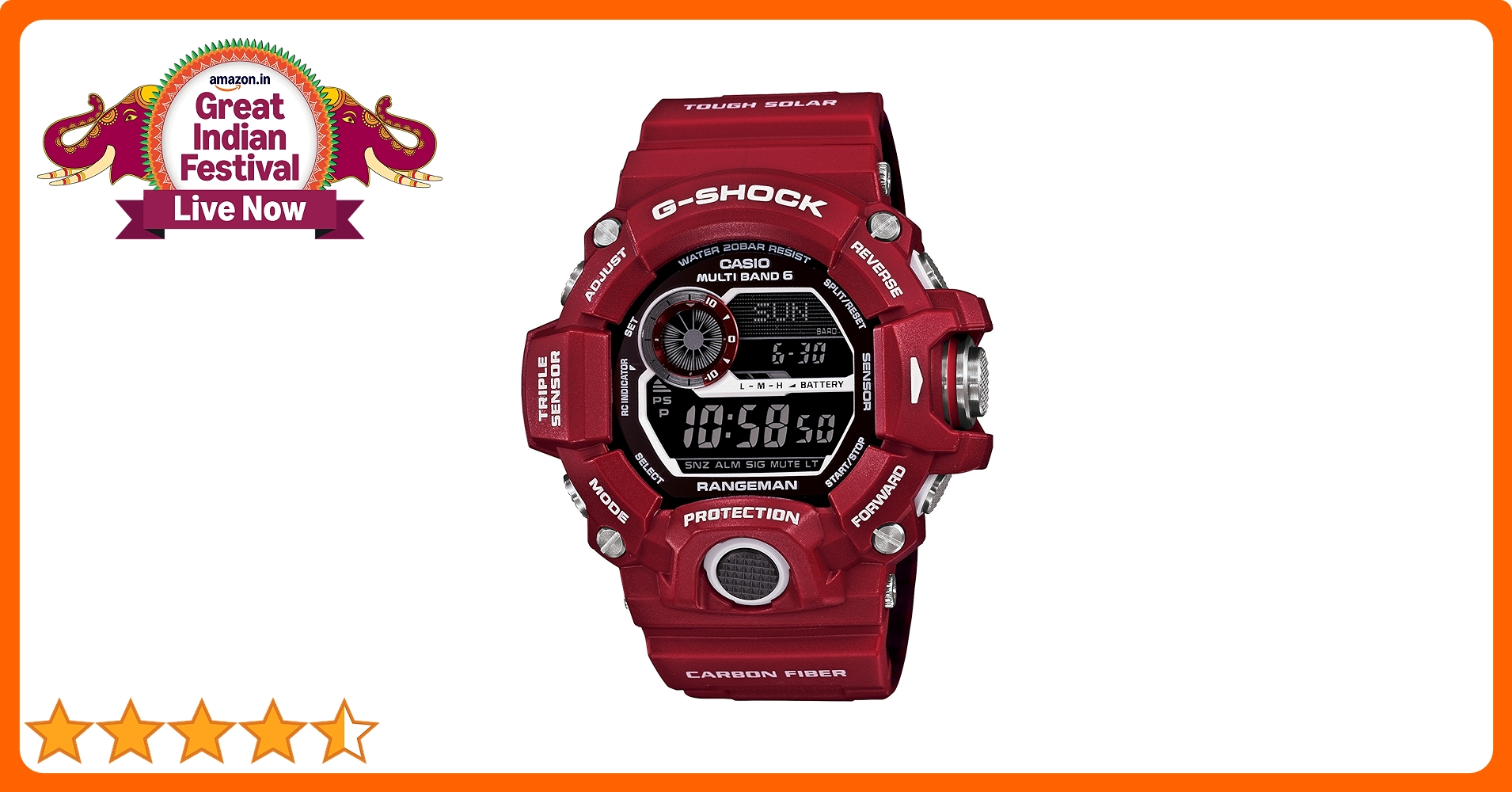 Casio, Mens Casio Watches G-shock Men in Rescue Red Rangeman