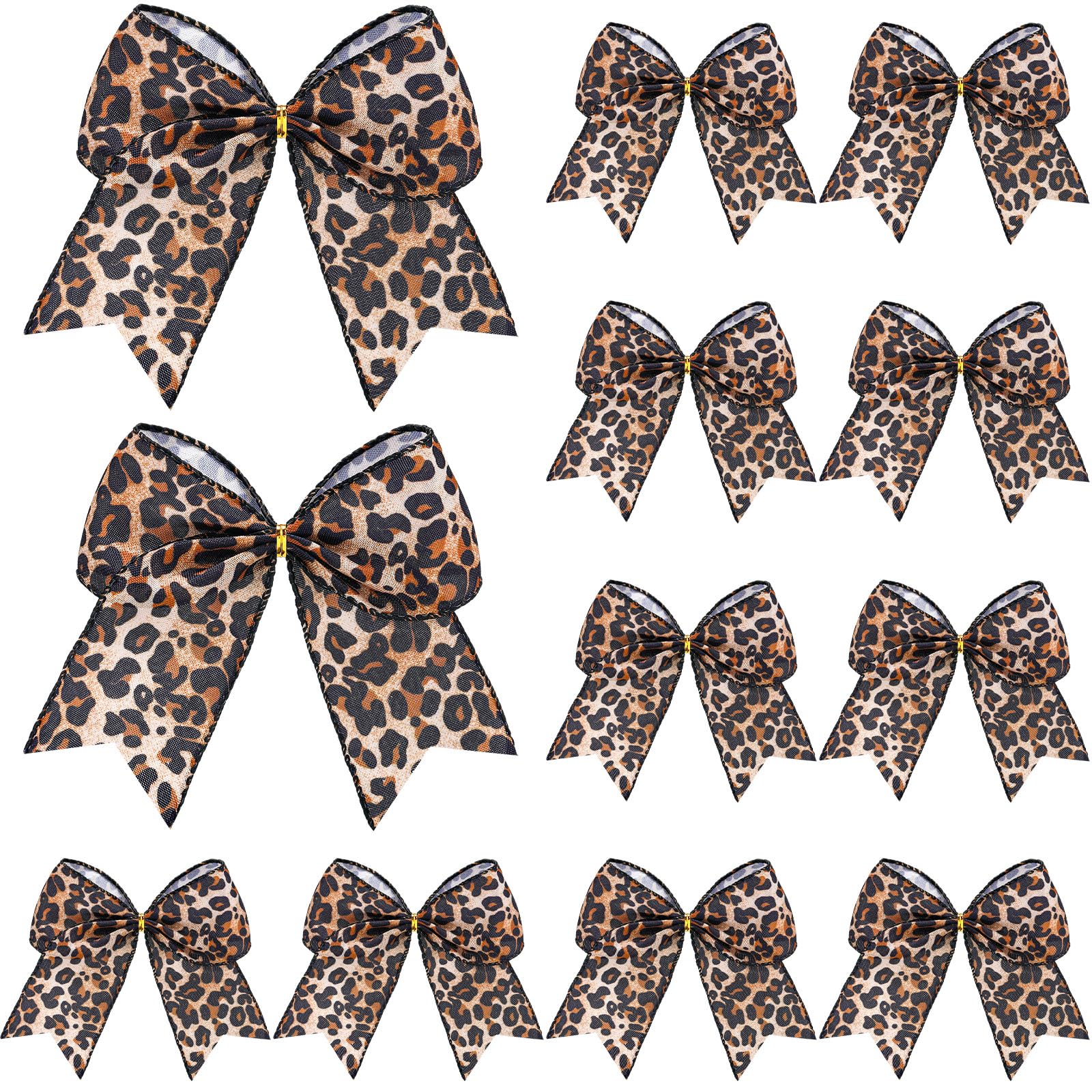 Realspring 12 Pcs 6.3 in Leopard Print Christmas Bows Wreath Ornaments