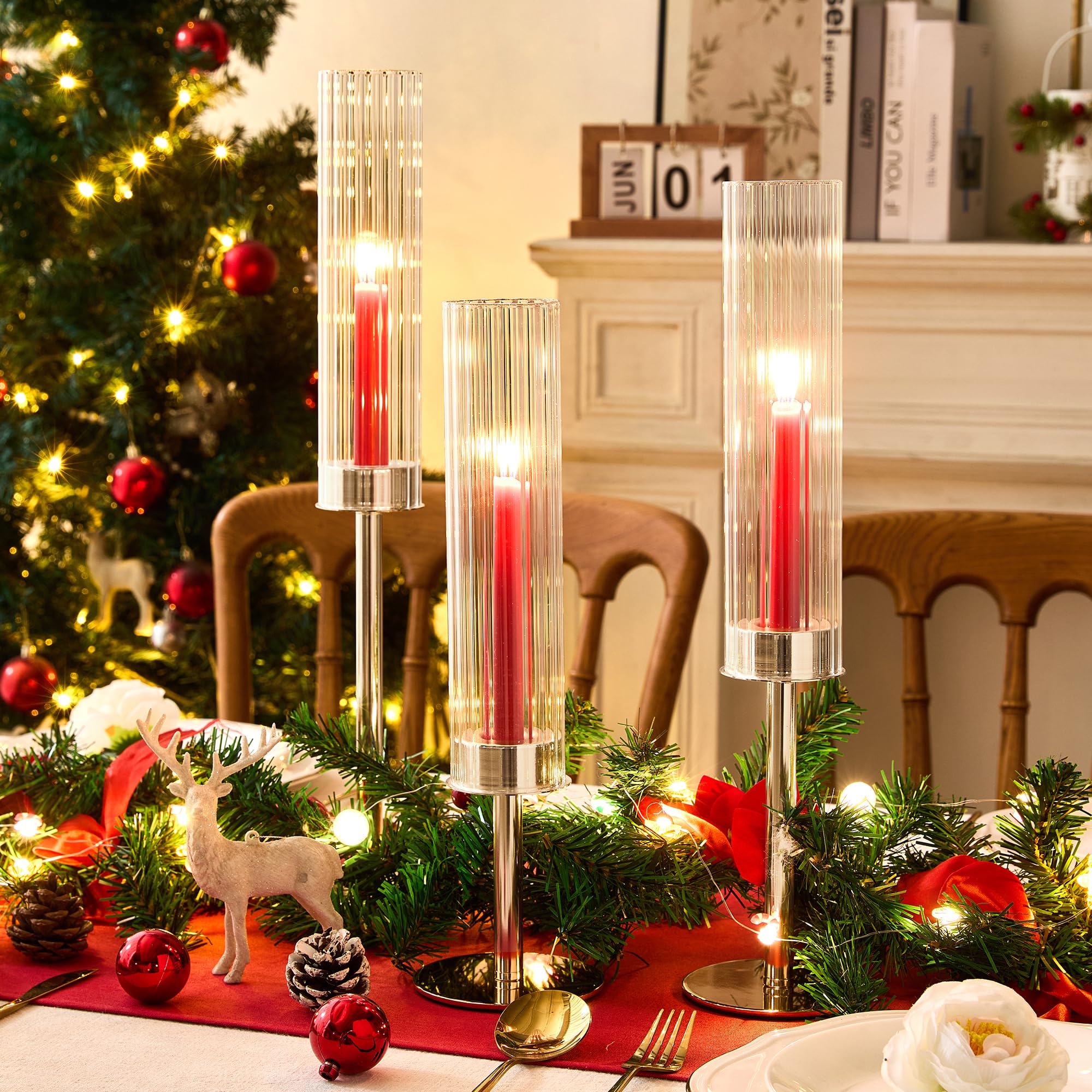 Hurricane - Set di 6 portacandele in vetro con base in metallo dorato, per matrimoni, Natale, tavolo da pranzo, feste, decorazioni per la casa (coste)