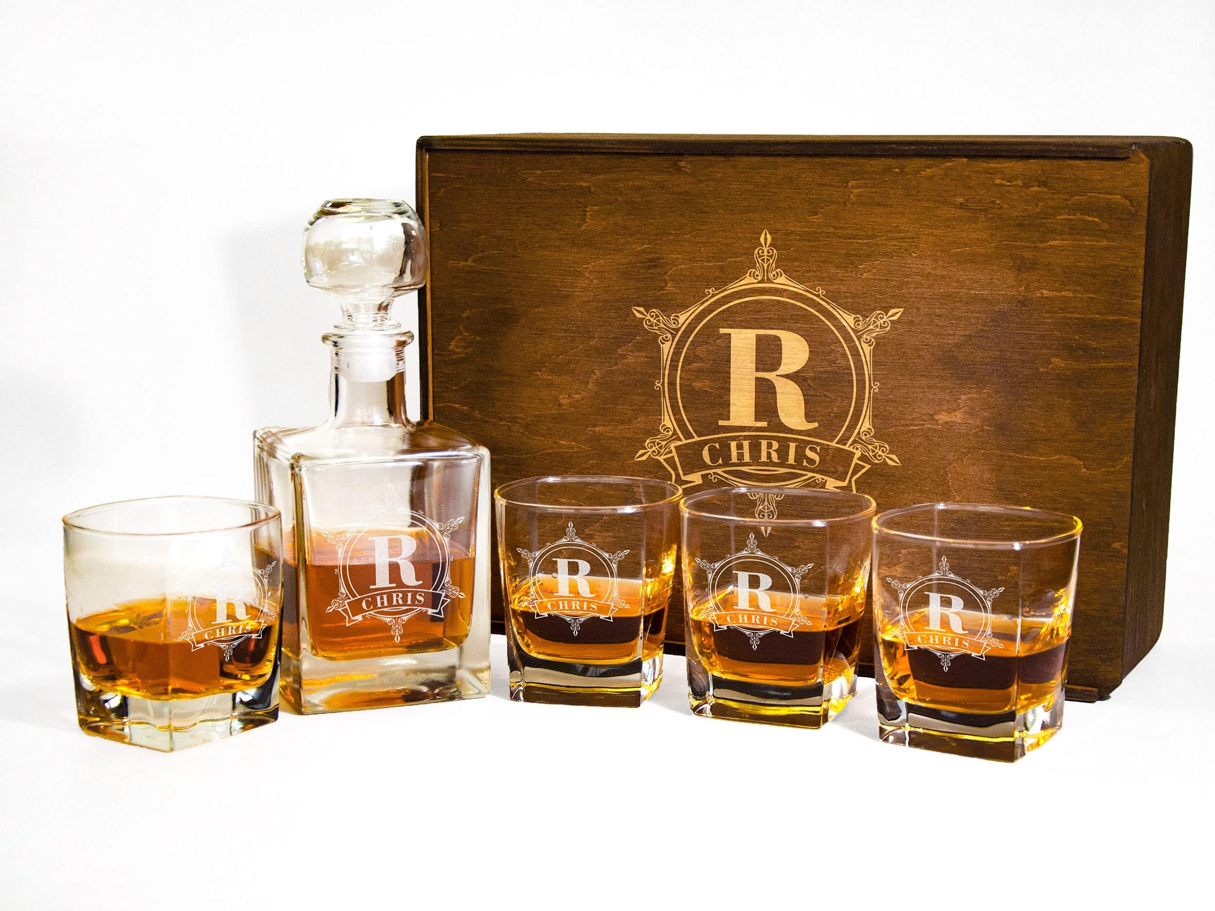 Whiskey Decanter Set Etched Whiskey Glasses Groomsmen Gift Box Custom Wedding Gift for Couple Present for Best Friend Luxury Christmas Gifts