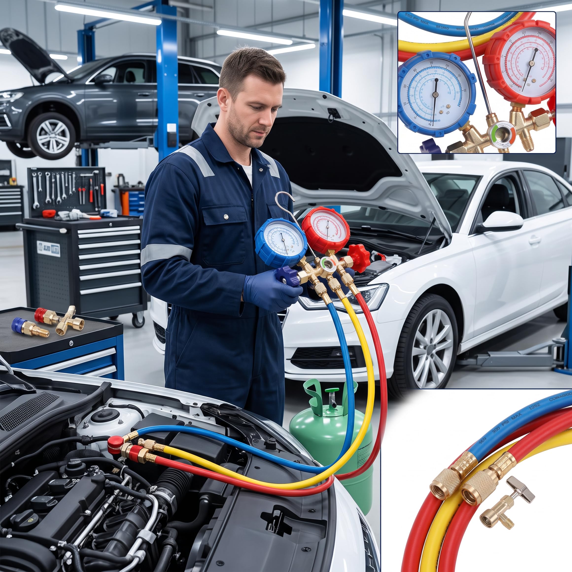 Set manometro AC accurato in rame per refrigerante R22 e R134A, strumento diagnostico professionale per climatizzazione automobilistica, kit di manutenzione