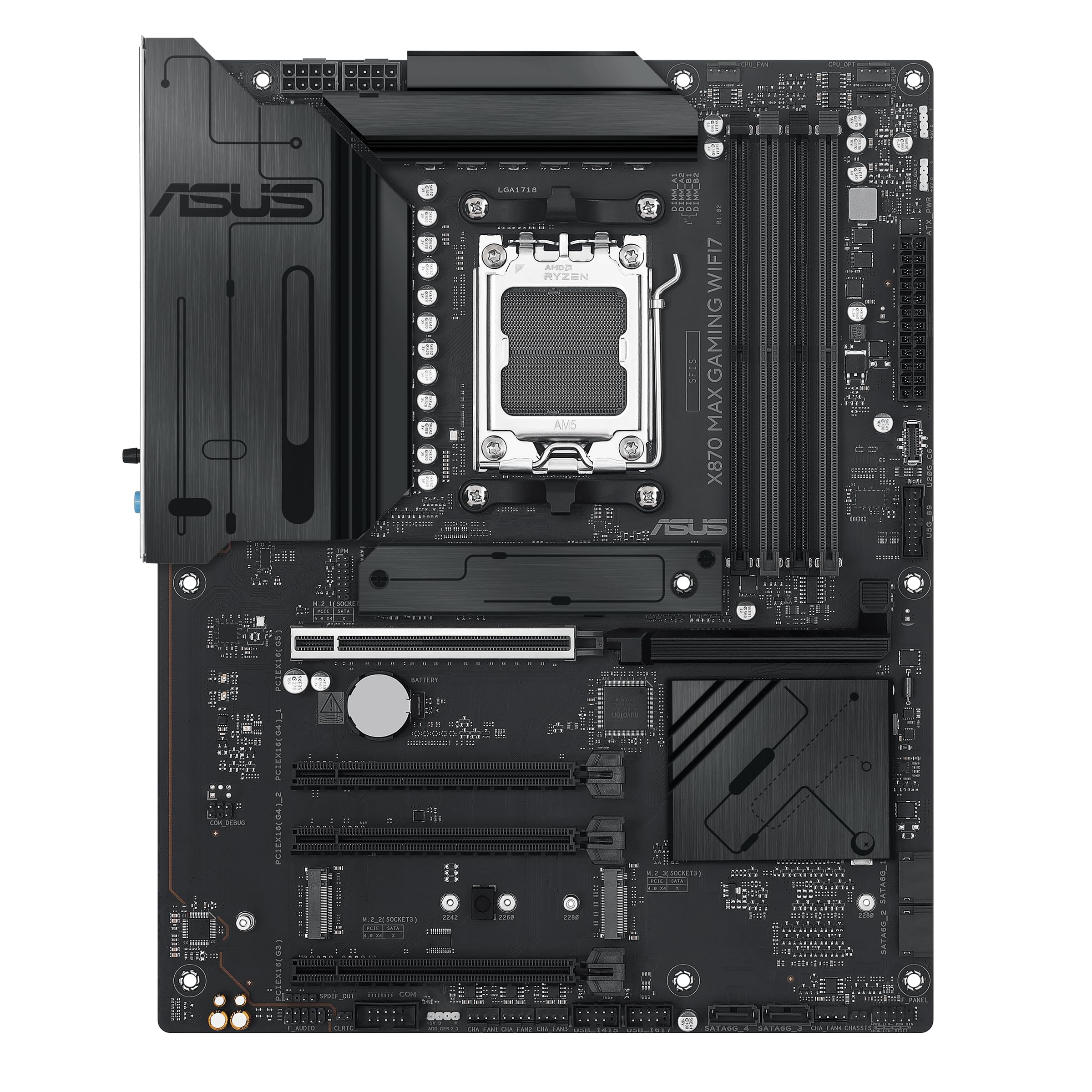 ASUS Scheda madre X870 MAX Gaming WIFI7 AMD AM5 ATX, 12+2+1 DrMOS 80A, DDR5, PCIe 5.0 x16 Q-Release, 3X M.2, Wi-Fi 7 Q-Antenna, 2.5Gb LAN, USB4® Type-C®, USB-C® 20Gbps, BIOS Flashback™, Aura Sync