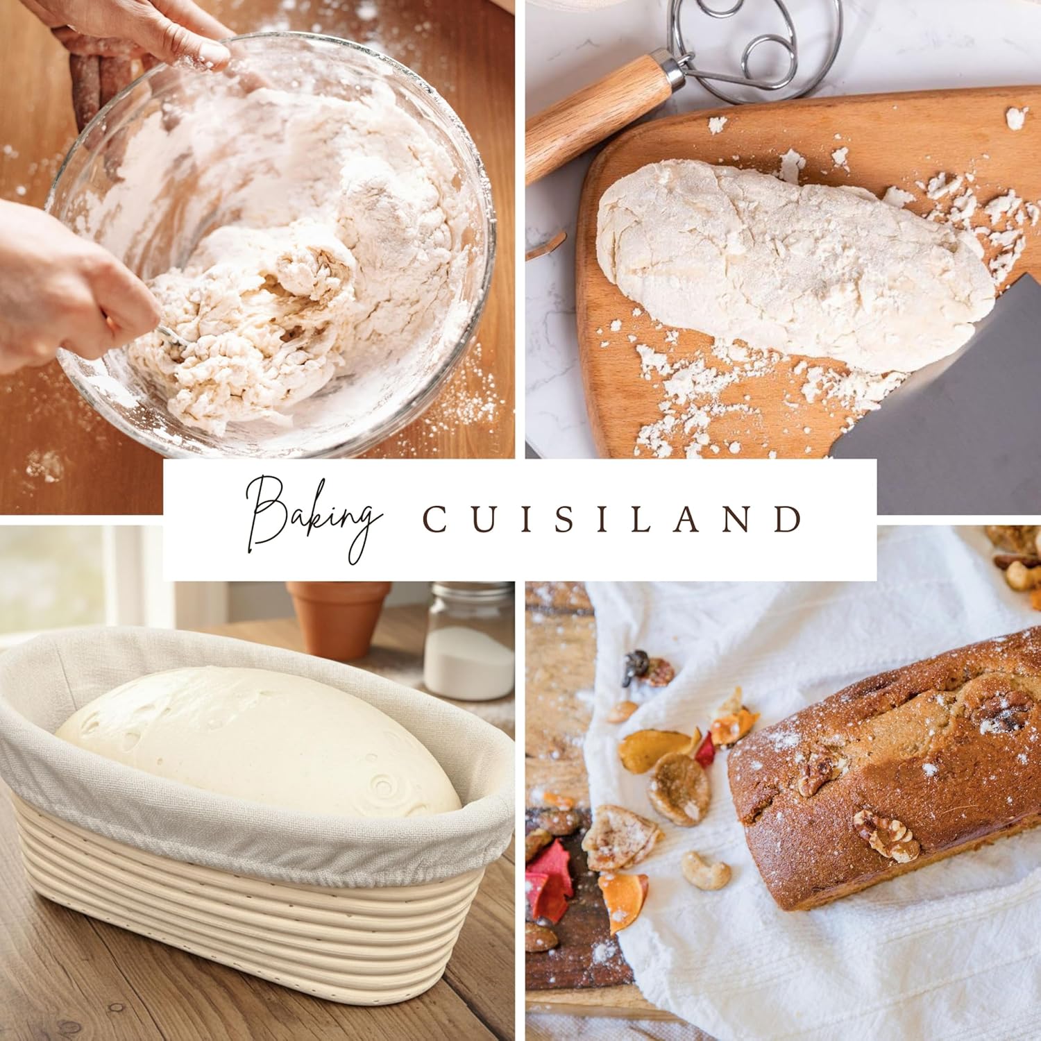 Cuisiland Rectangular Cast Iron Bread Loaf Pan & Proofing Basket, Heavy Duty 11x4.75x4,25" (14" L/Handles) with Lid (BLP137BU)