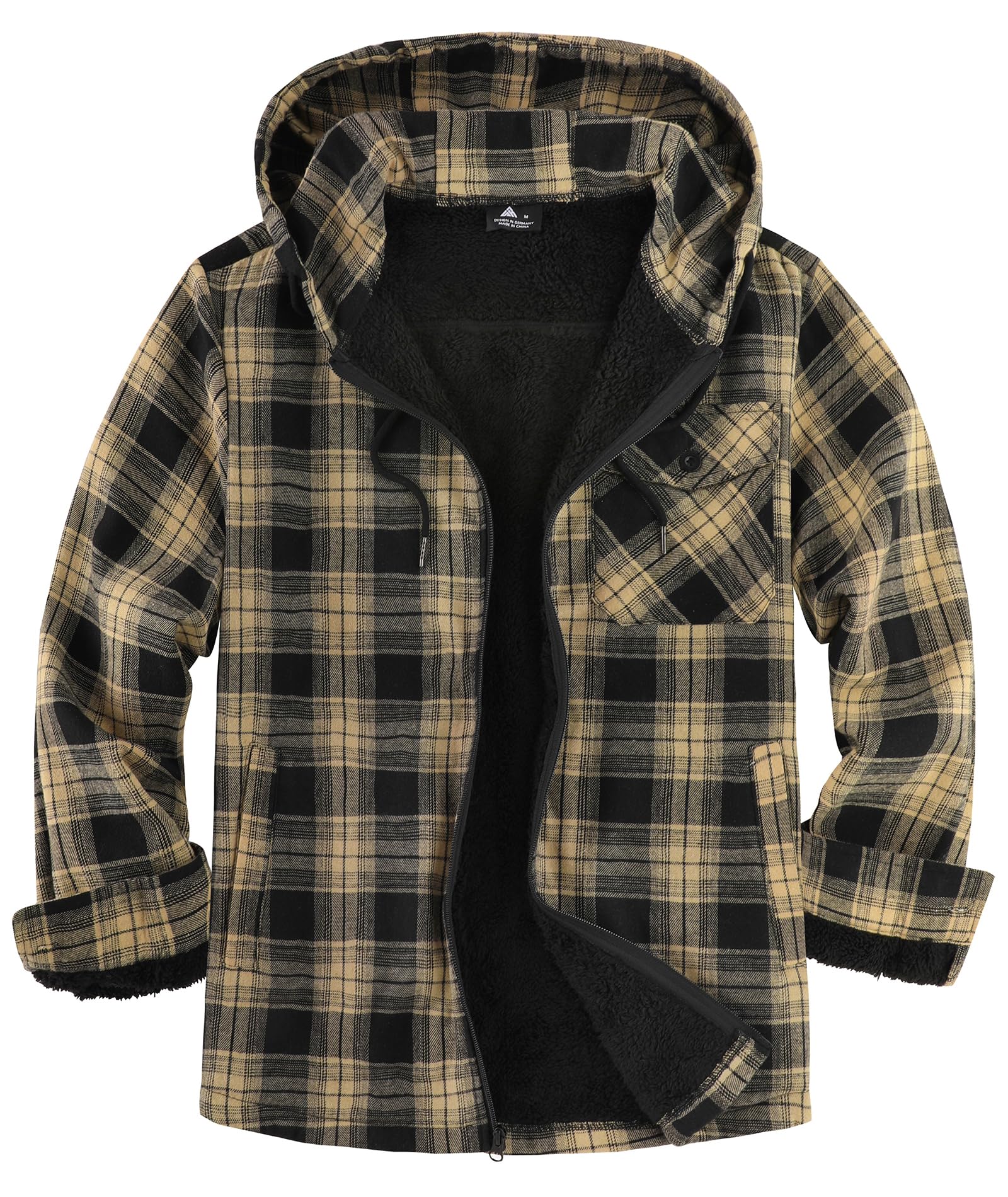 JACKETOWN Holzfällerjacke Herren Gefüttert Hemdjacke Herren mit Kapuze Kariertes Jacke Männer Reißverschluss Flanelljacke Sherpa Jacke Trekking Winterjacke Thermohemd Outdoor