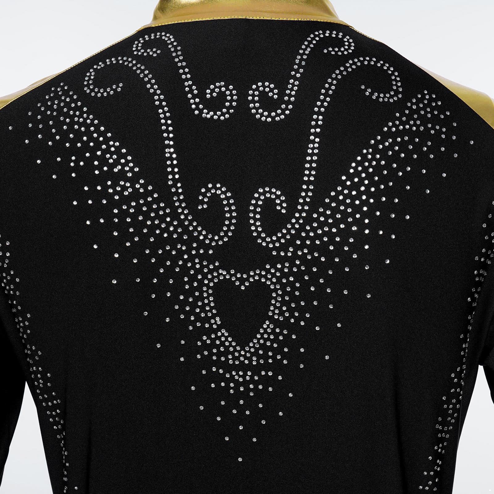 Sywiyi Body de baile estándar de manga larga para hombre, camiseta latina, salsa cha, camisa con cuello en V, disfraz de baile
