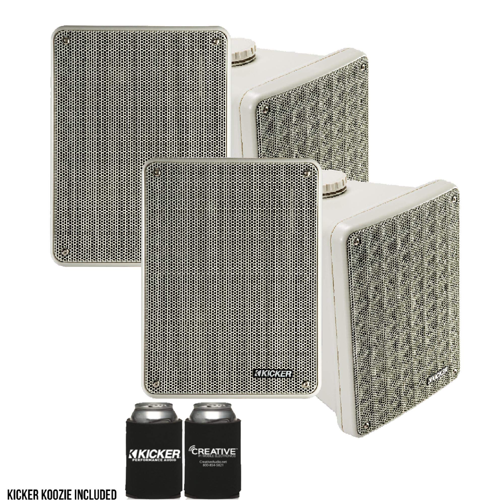 KICKER KB6 Indoor Outdoor Patio Speaker Bundle in Gray- 4 Speakers Total