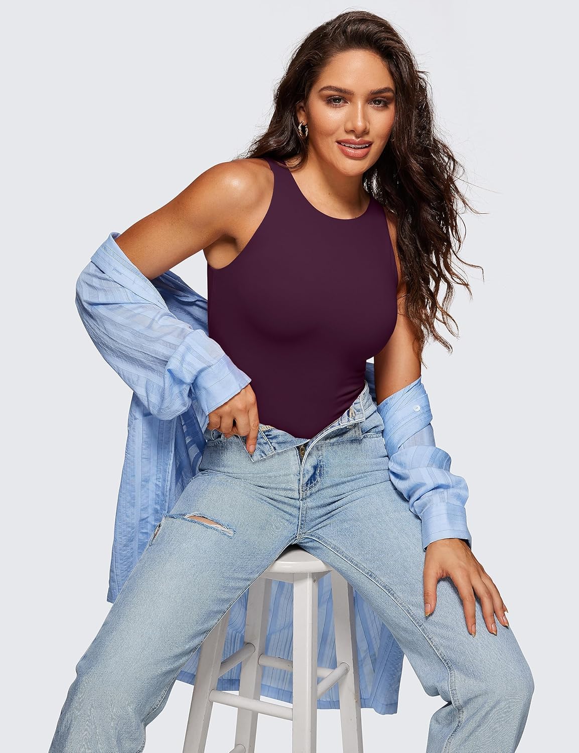 CRZ YOGA Butterluxe Sleeveless Bodysuit for Women High Neck Double Lined Sexy Tank Tops Racerback Thong Jumpsuits - Image 3