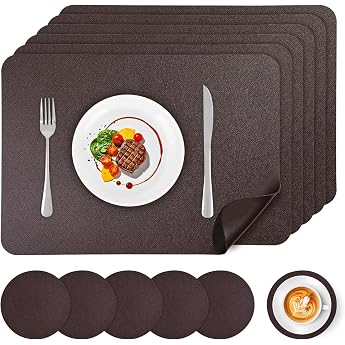 Washable Placemats Set of 6 and Coasters Leather Look Placemats