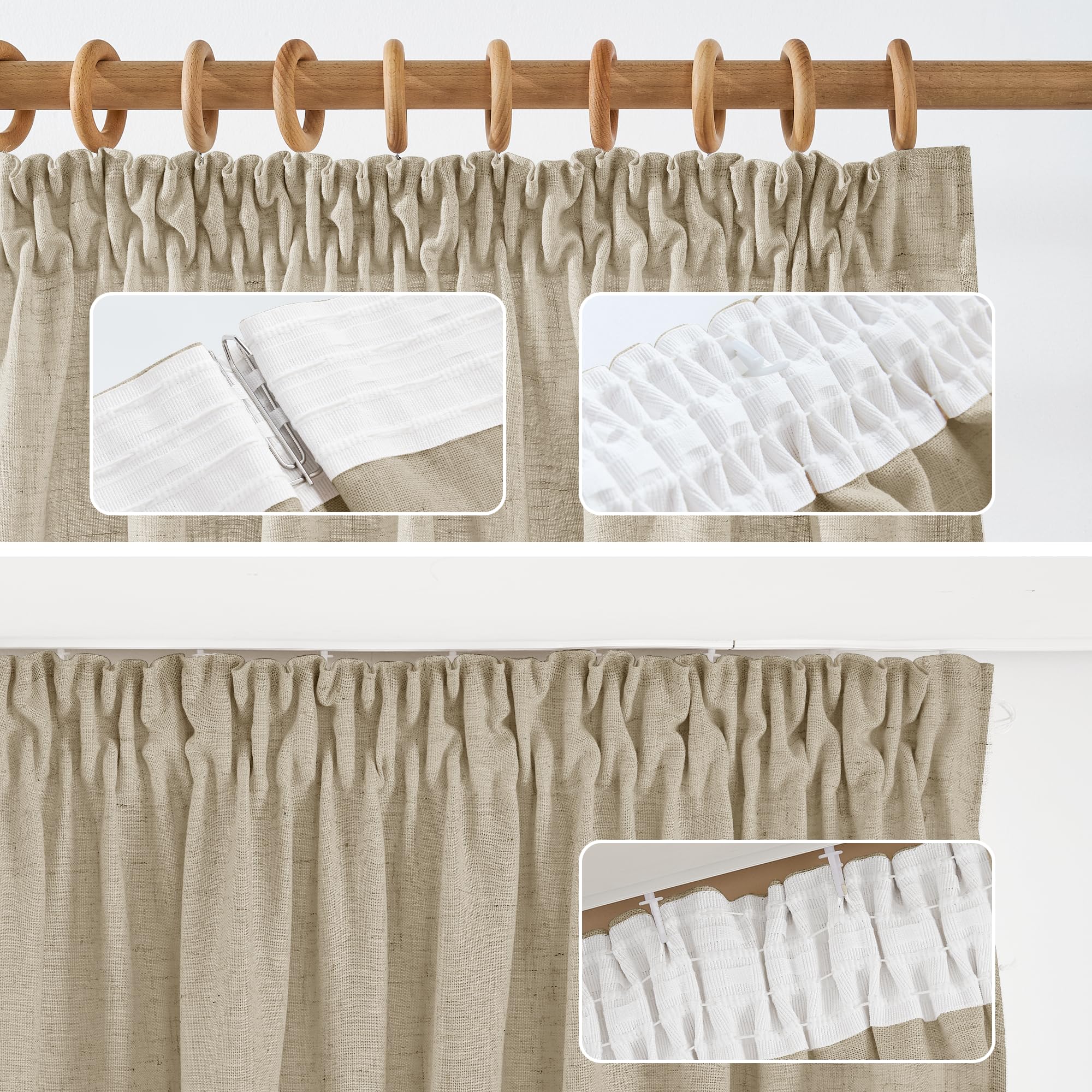 PONY DANCE Cortinas Salon de Lino, Visillos Semi Translucidas de 3 Metros para Dormitorio/Comedor/Separador con Fruncida 1 Panel,300x260cm,Beige Natural