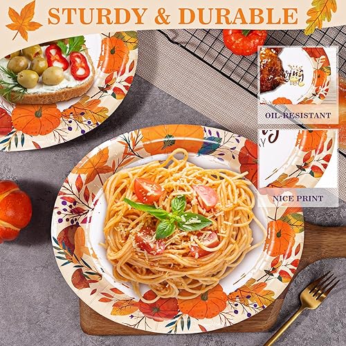 Miniatura 4 de 50 platos de papel ovalados de Acción de Gracias, 10 x 12.5 pulgadas, platos desechables grandes para servir cenas, fiestas, suministros de otoño y