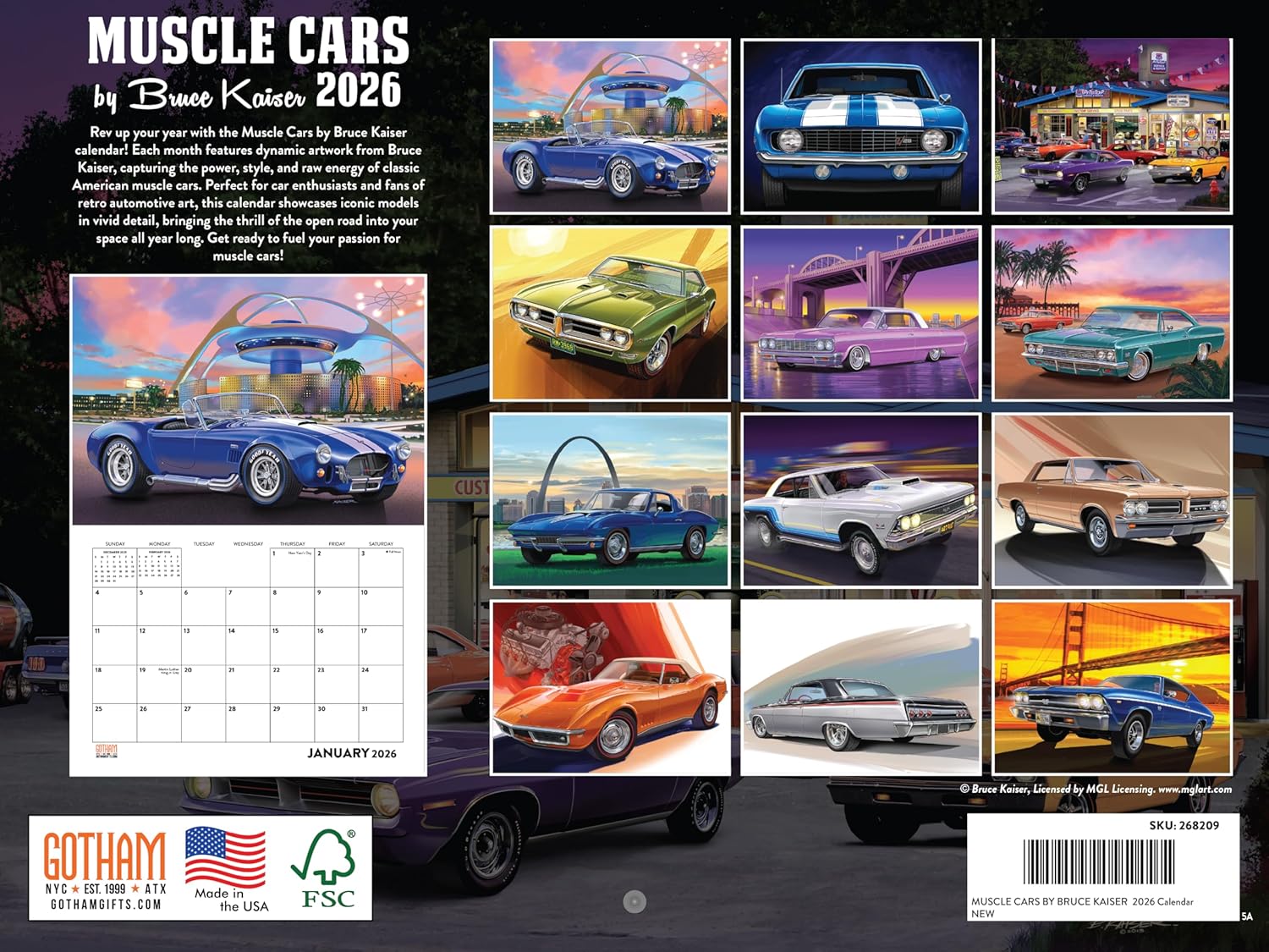 Muscle Car Calendar 2026 by Bruce Kaiser Monthly Wall 12 Month | American Made In The USA - Image 2