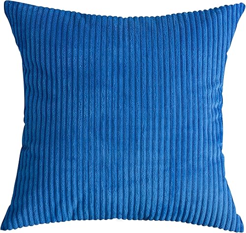 Miniatura 2 de TangDepot, Juego de 2 fundas de almohada decorativas de pana a rayas de terciopelo sólido a rayas (16 x 16 pulgadas, 2 piezas, color azul A05)