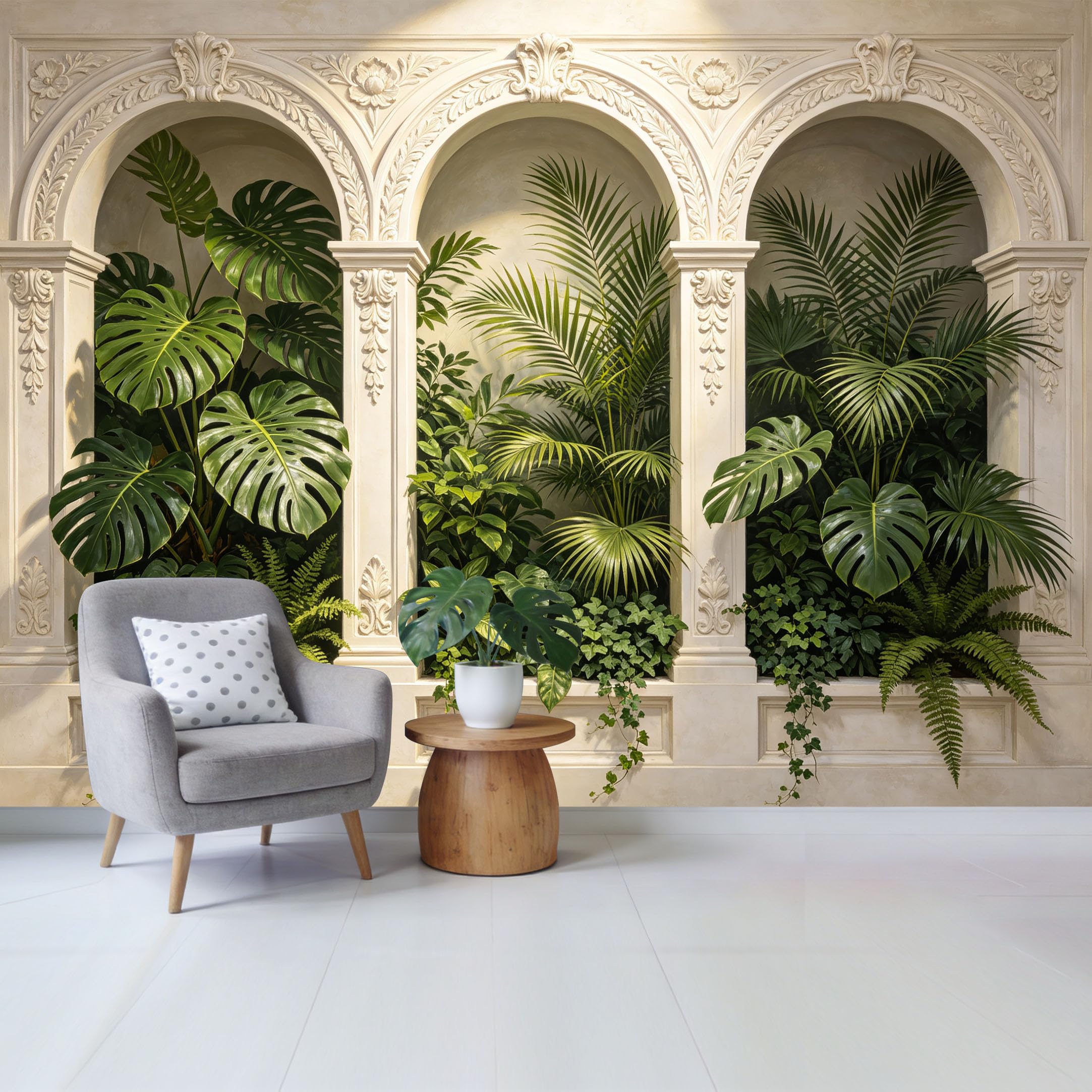 Custom Size Wall Mural Tropical Green Botanical Arch Garden Removable Self Adhesive Fabric Home Wall Decor for Living Room Bedroom Bathroom