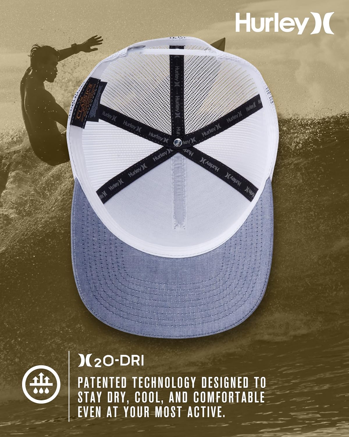 Hurley Men's Trucker Hat - Lightweight Breathable Poly Mesh Back Curved Bill Baseball Cap with Adjustable Snap Closure - Image 3