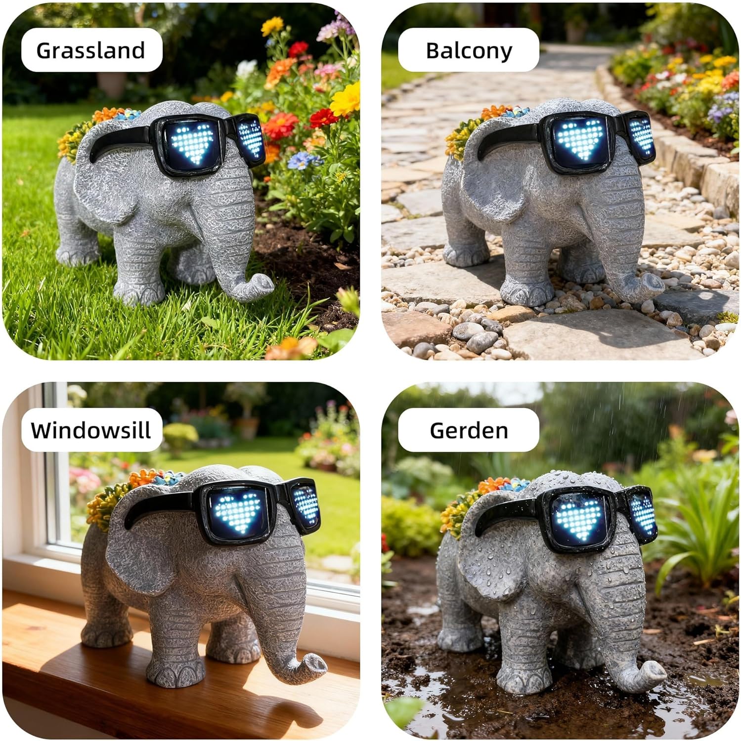 Large Watering Can Lights & Solar Elephant Statue Led Lights Sucullent Design Bundle Promotion