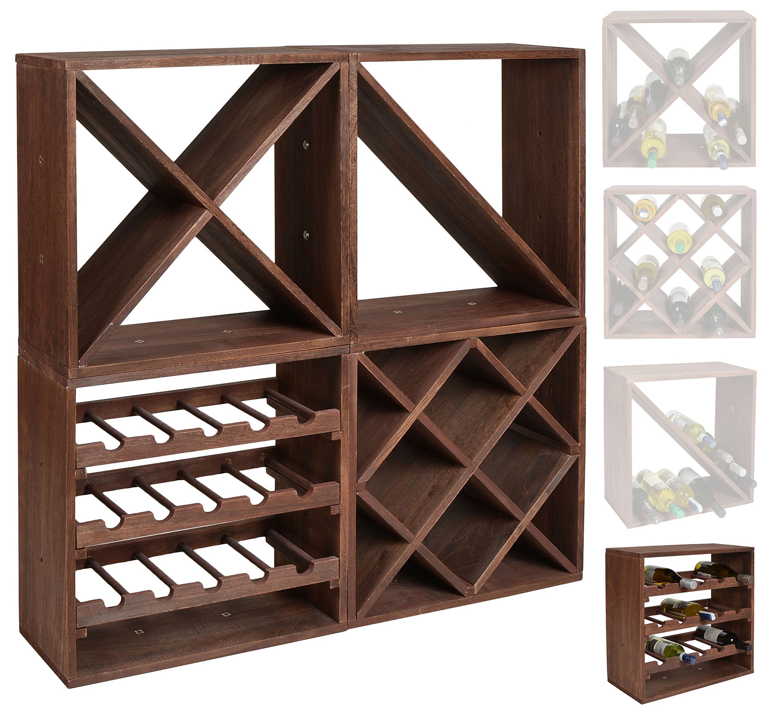 scaffalatura cubica per bottiglie di vino, impilabile, colore: marrone scuro, Legno, Dunkelbraun, Weinregal 3er