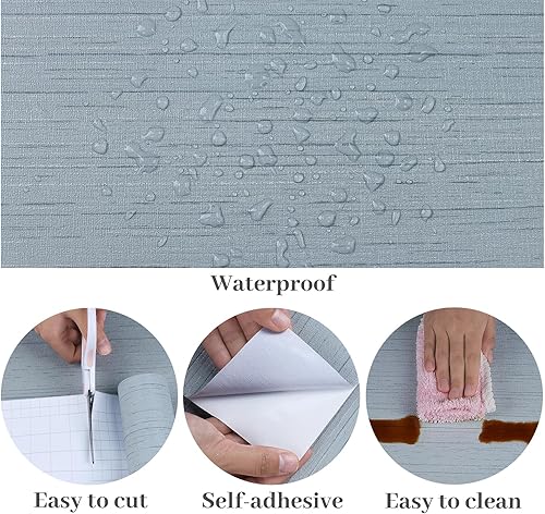 Miniatura 8 de VaryPaper Papel tapiz de tela texturizada de 15.7 x 78.7 pulgadas, color azul grisáceo, para paredes, extraíble, autoadhesivo, impermeable, papel de