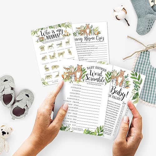 Miniatura 2 de Hadley Designs 25 palabras del bosque Scramble para baby shower, 25 juegos verdaderos o falsos, 25 juegos de animales de bebé, 25 juegos de rimas de