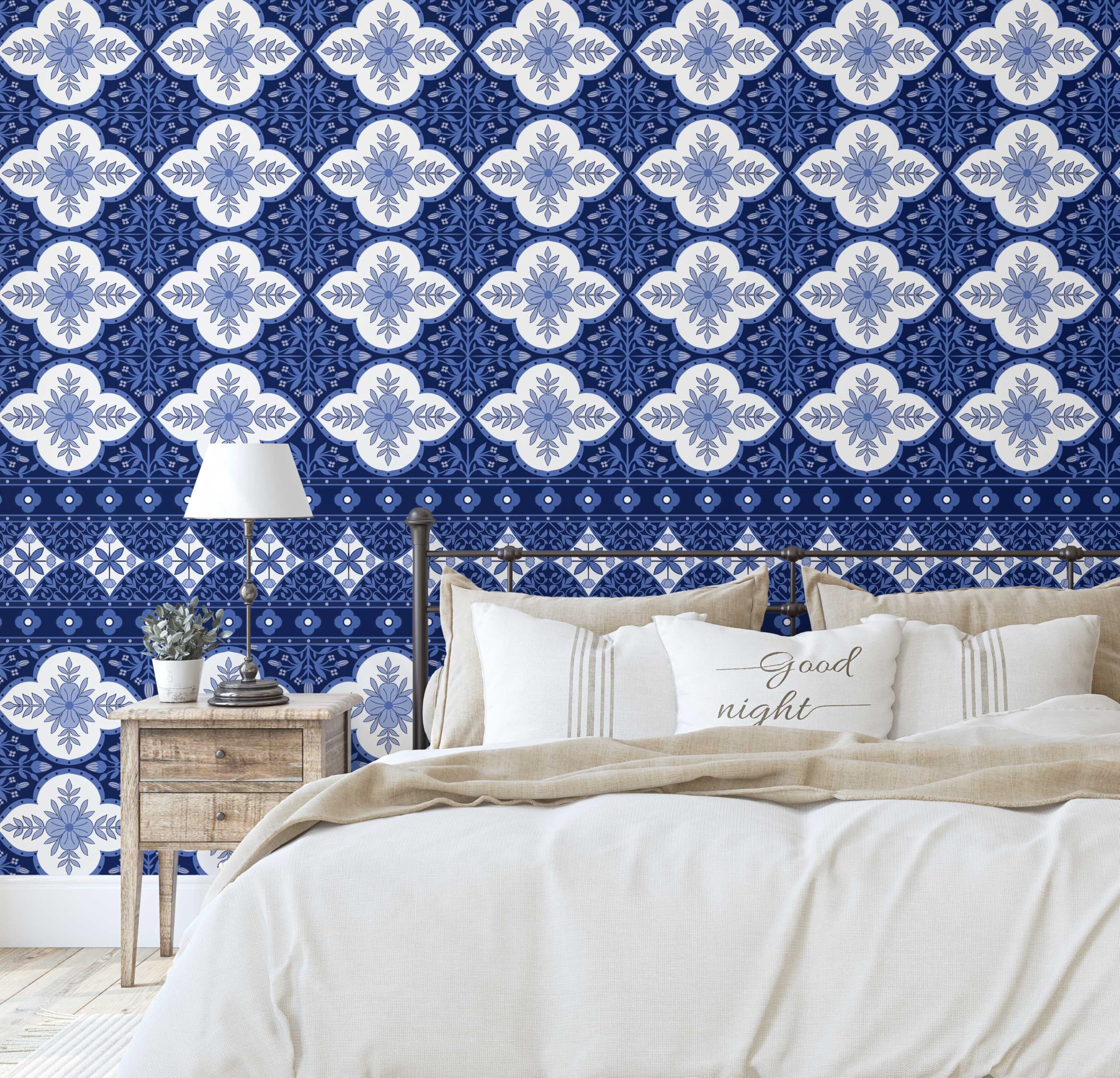 S4Sassy Zdejmowana wodoodporna owijka ścienna, mozaika na ścianę, mozaika druk papier kontaktowy do backsplash, kuchnia, samoprzylepna rolka tapety winylowej, dekoracja domu DIY - niebieska - 63 cm x