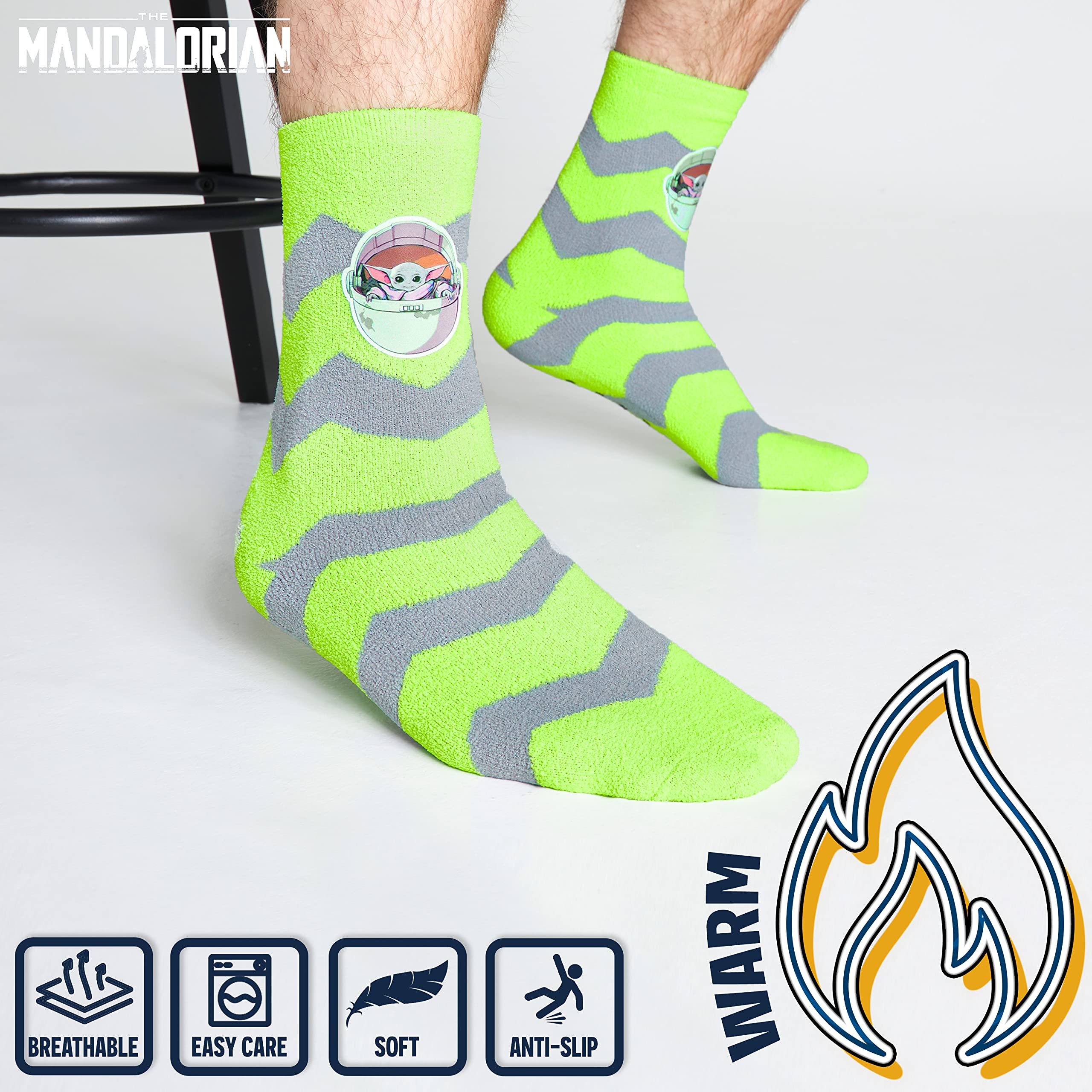 Disney The Mandalorian Calcetines Antideslizantes Hombre, Pack de 2, Baby Yoda Regalo