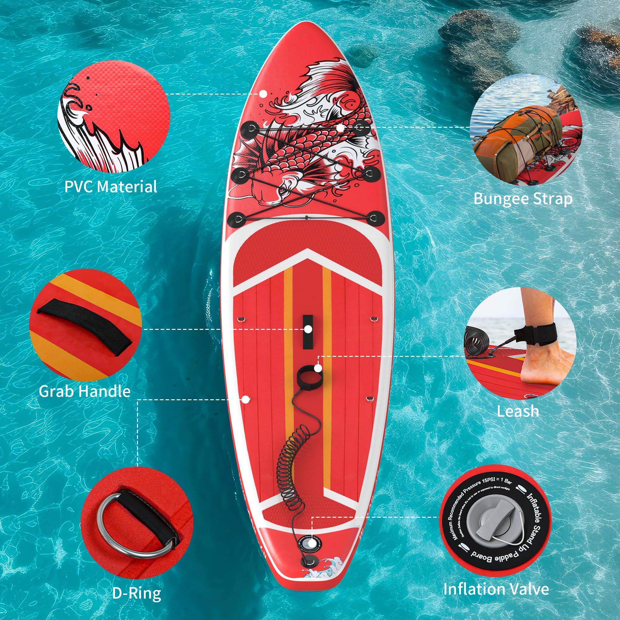 YITAHOME SUP Tavola da surf gonfiabile 335x84x15 cm rosso con accessori