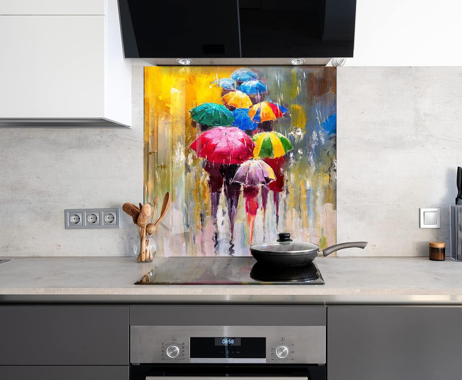 Myphotostation Tempered Glass Splashback 28Wx18H'-Umbrella Backsplash Design Cooker Modern Art Backsplash Panel Glass Splashback for Kitchen Panel Design Flower Splashback for Stove