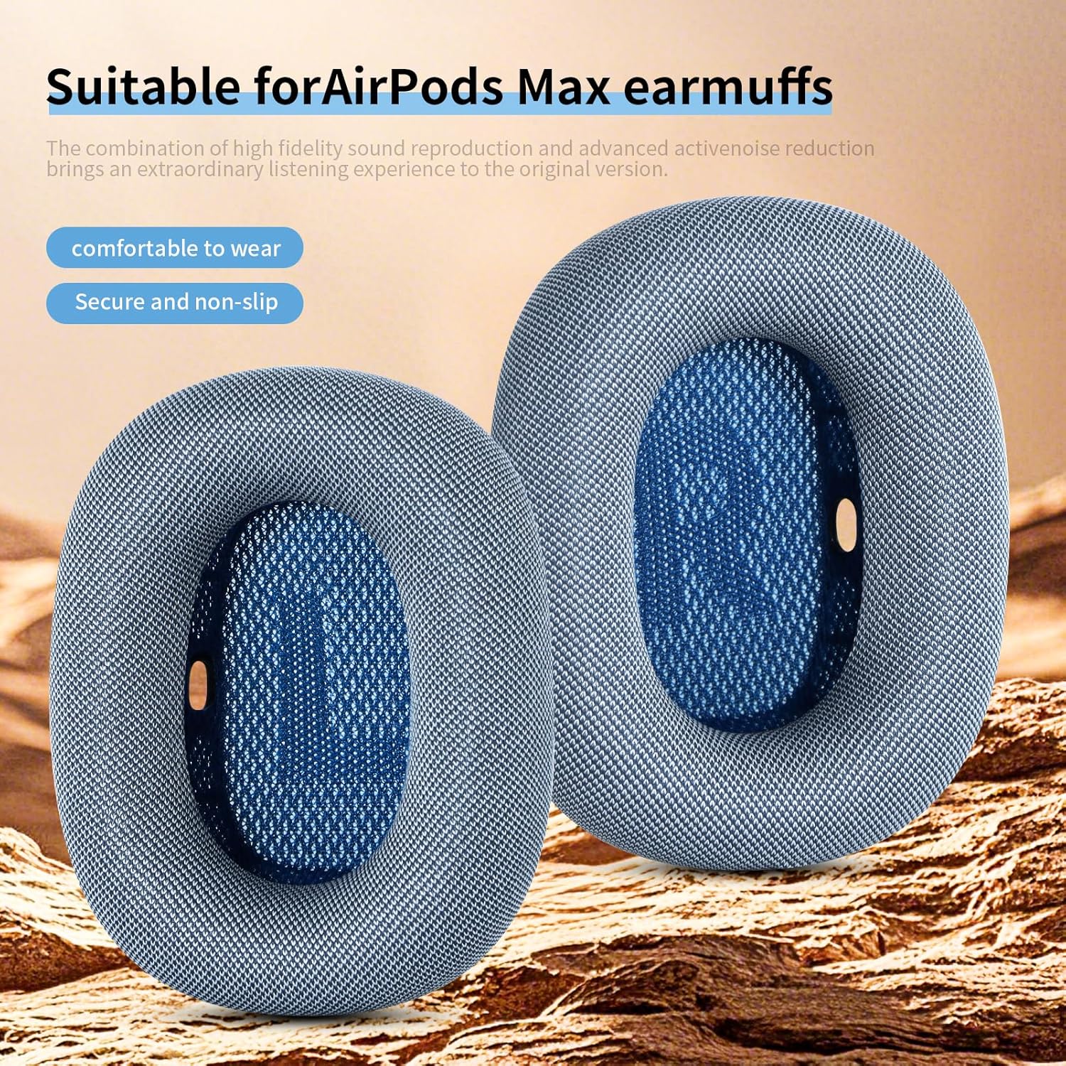 Ear Pads Replacement for Airpods Max Over-Ear Headphones, Durable Mesh Fabric Earpads Cushions with Memory Foam and Magnet,Closer to The Original(Blue)