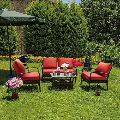 Miniatura 8 de JMGBird Juego de cojín para silla de exterior, juego de cojines para sillas de asiento profundo, 22 x 22 pulgadas, cojines de exterior para muebles