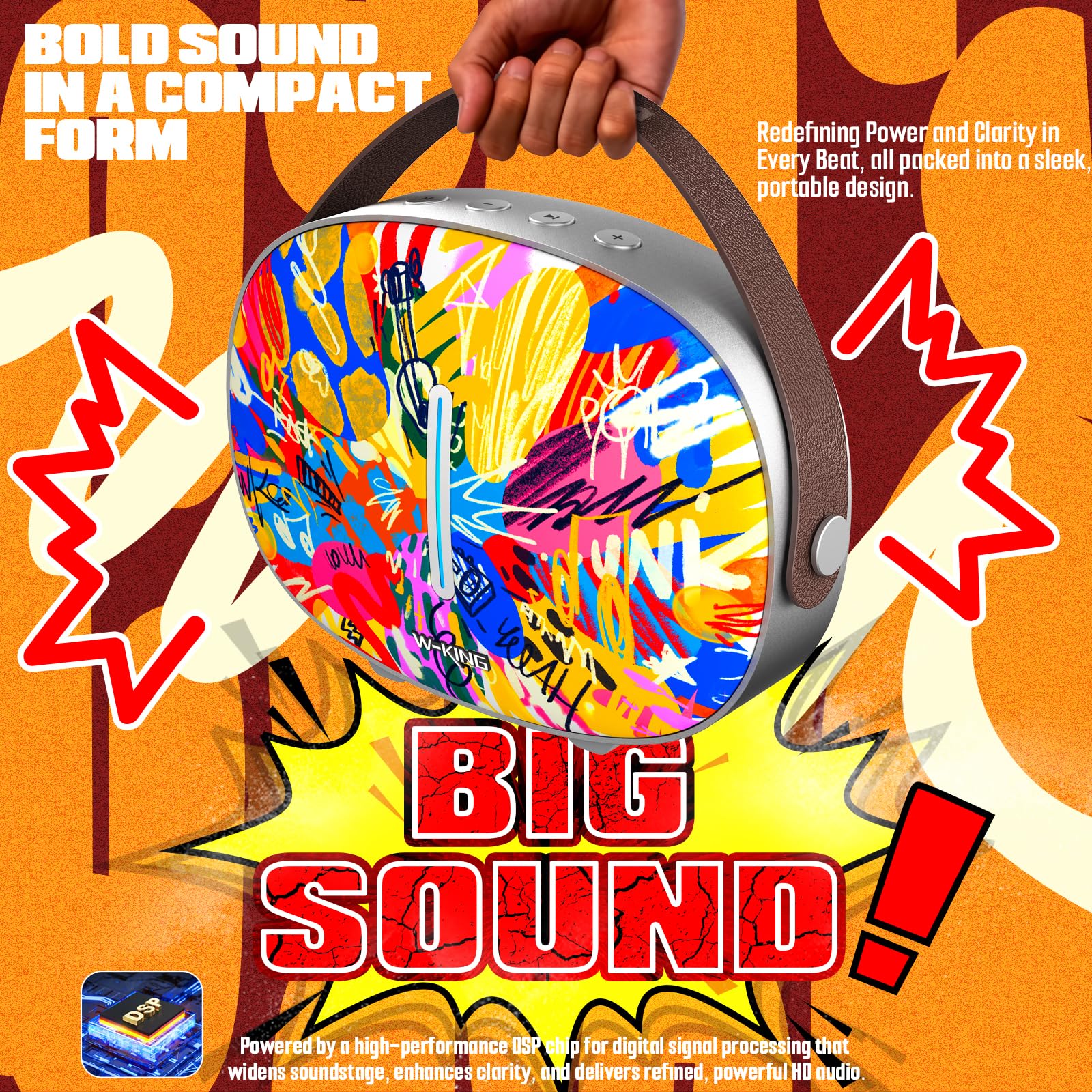 W-KING T8II Cassa Bluetooth Potente Portatile Altoparlanti, 96W Picco Boombox Potente Esterno con Subwoofer, Bassi Profondi, Ricarica Rapida, LED/BT5.4/U-Disk/AUX, Party Altoparlante Grande (Pittura)