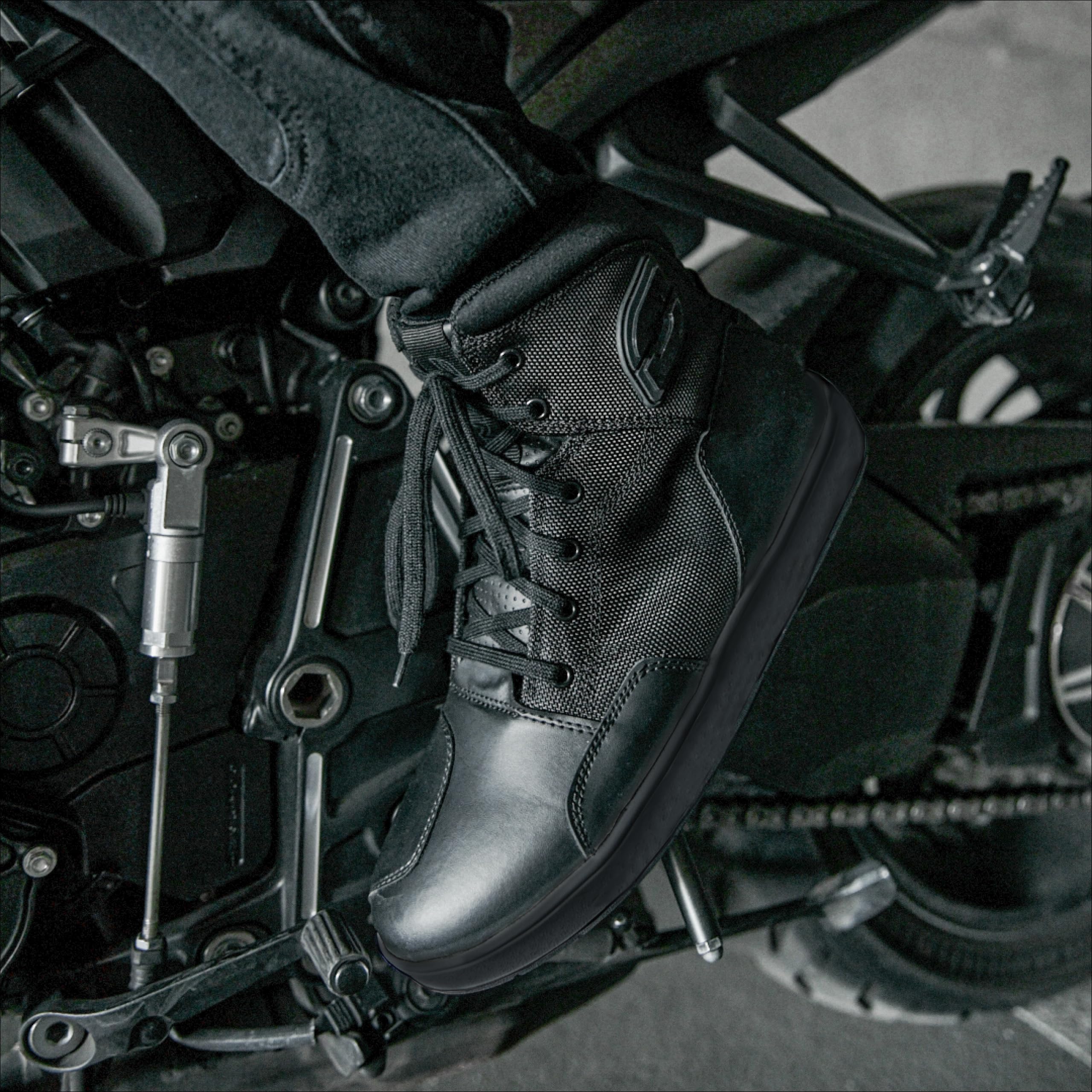 OZONE MOTO Spin Stivali da Moto Uomo e Donna | Pelle PU | Rinforzi su Caviglia, Tallone e Punta | Doppia Cucitura | Cerniera Lunga | Taglie fino alla 48