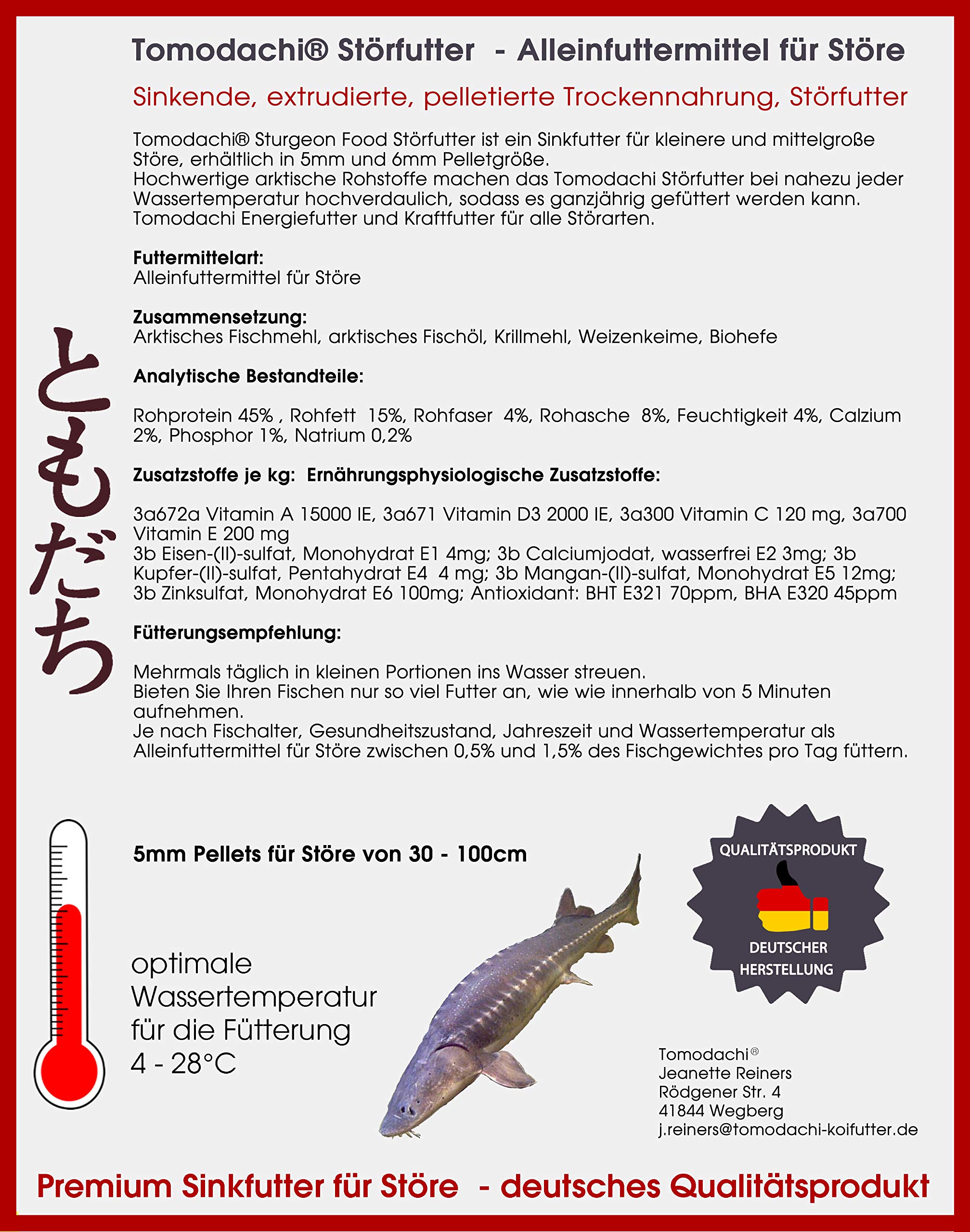 Störfutter, Sinkfutter, Energiefutter Stör, Kraftfutter, sinkendes Aufzuchtfutter für Störe, perfekt für jede Jahreszeit, hochverdaulich, arktische Rohstoffe, Tomodachi Premium Störsinkfutter 6mm 15kg