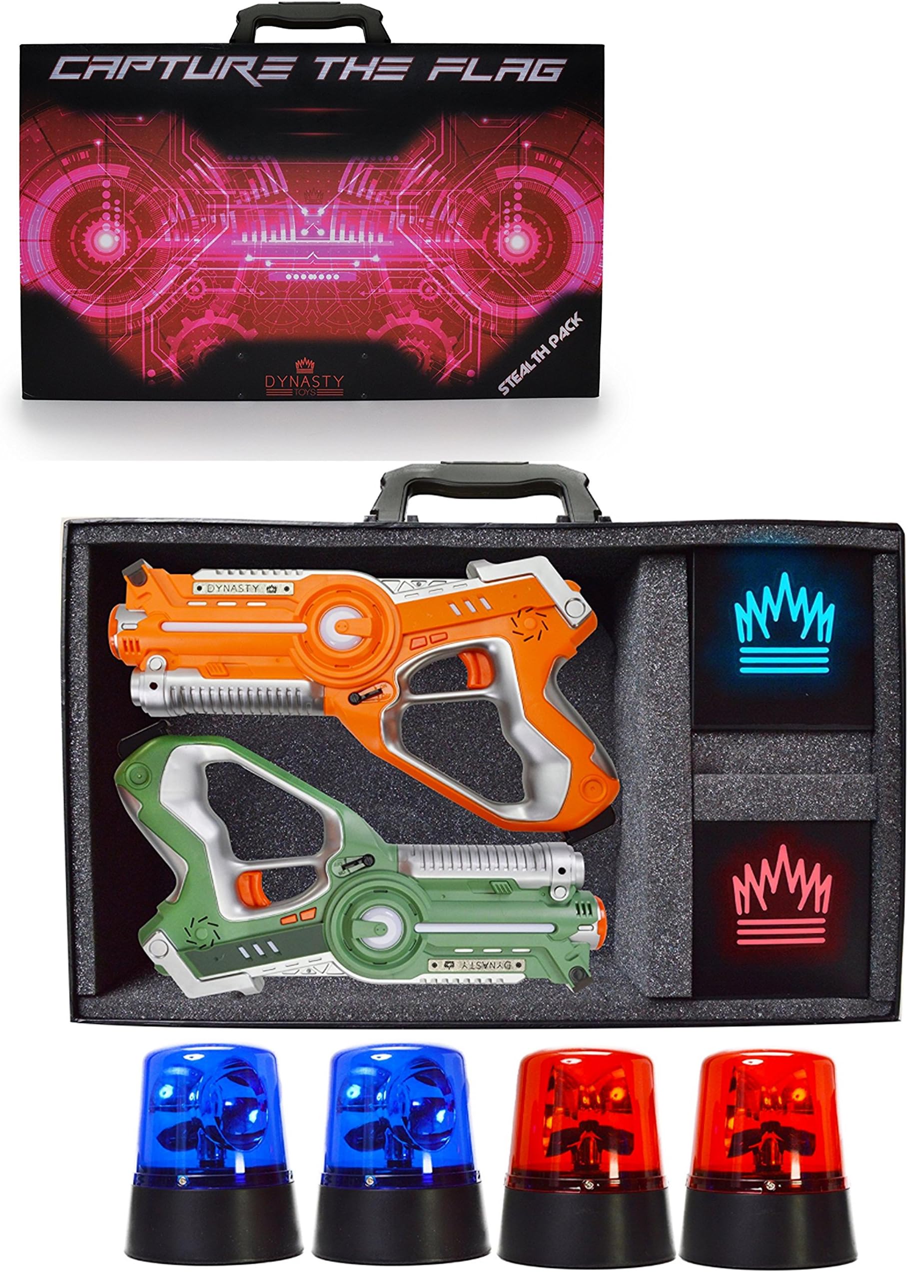 DYNASTY Camping Games - Laser Tag - Capture the Flag Complete Set. Glow in the Dark Indoor/Outdoor Toys for Day and Night