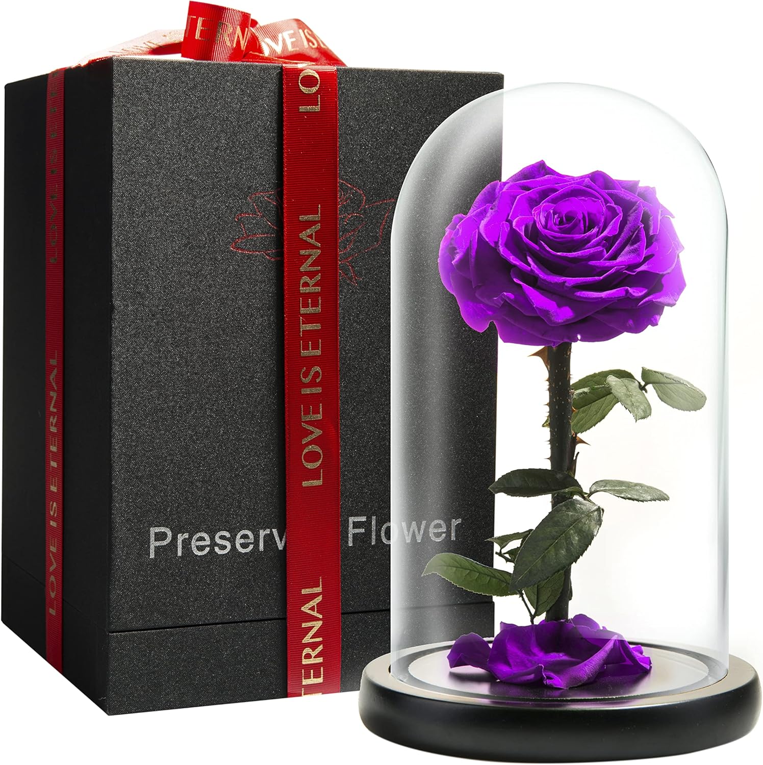 Forever Preserved Rose - Eternal Rose in Glass Dome - Beauty and The Beast Rose for Mom - Fresh Flowers for Delivery Prime (Purple, 9 Inch)