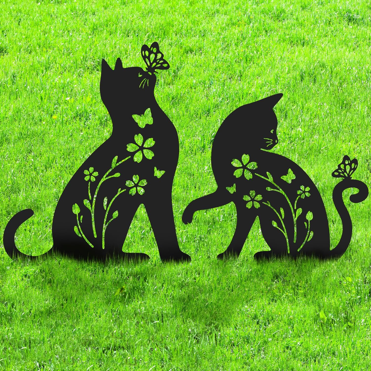 2 Packs Cat Garden Decor for Outside, Cat Gifts for Women/Men/Mom/Grandma, Metal Decorative Garden Stakes for Outdoor Lawn Statues Yard Art