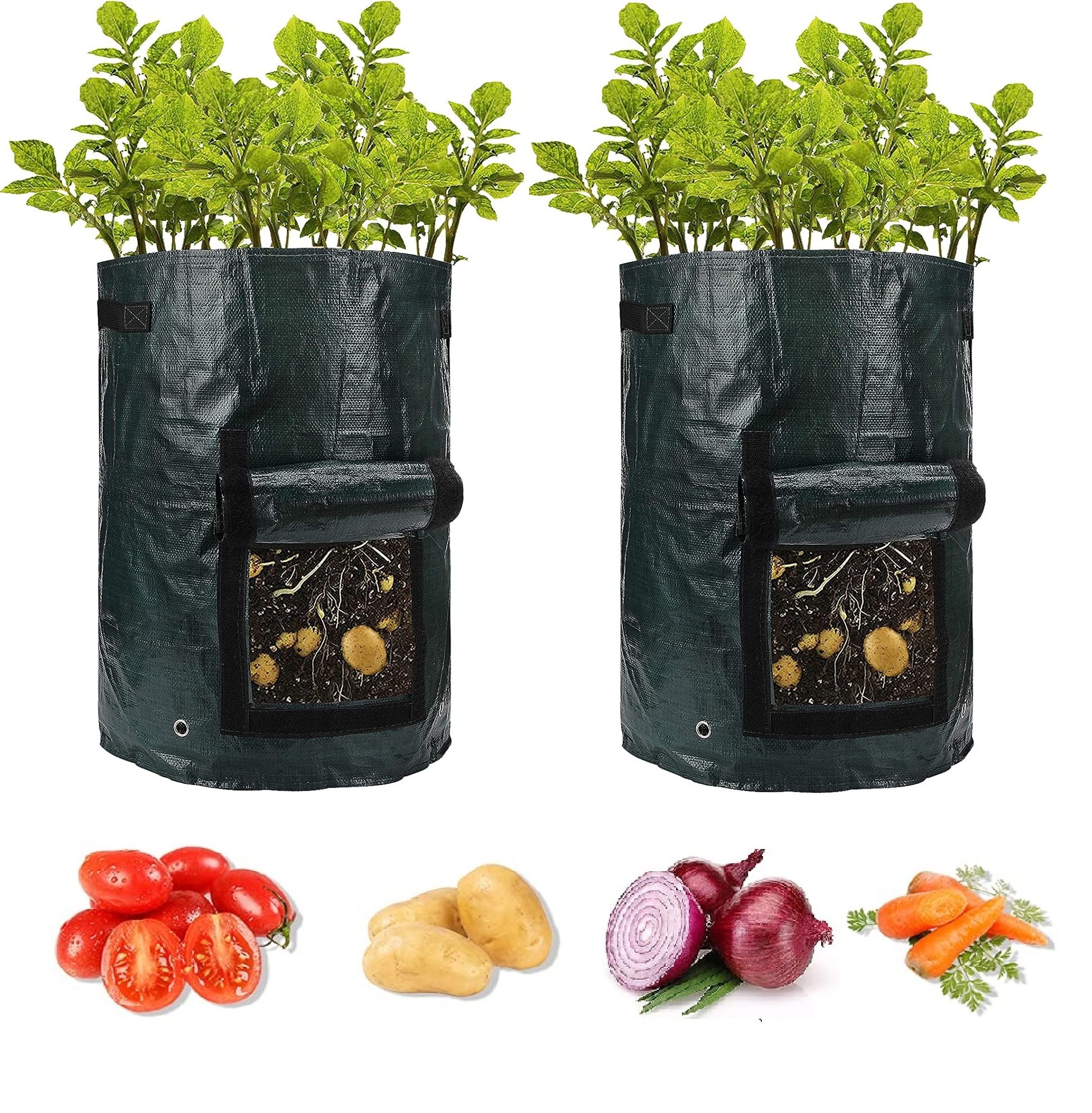 10 Gallon Grow Bags 5 Pack Planter Bags 7 Gallon Grow Bags, 6-Pack, Reusable Breathable Non-woven Planting Pots With Handles And Access Flap Brown Easy Christmas Planters Strawberry Growing Kit