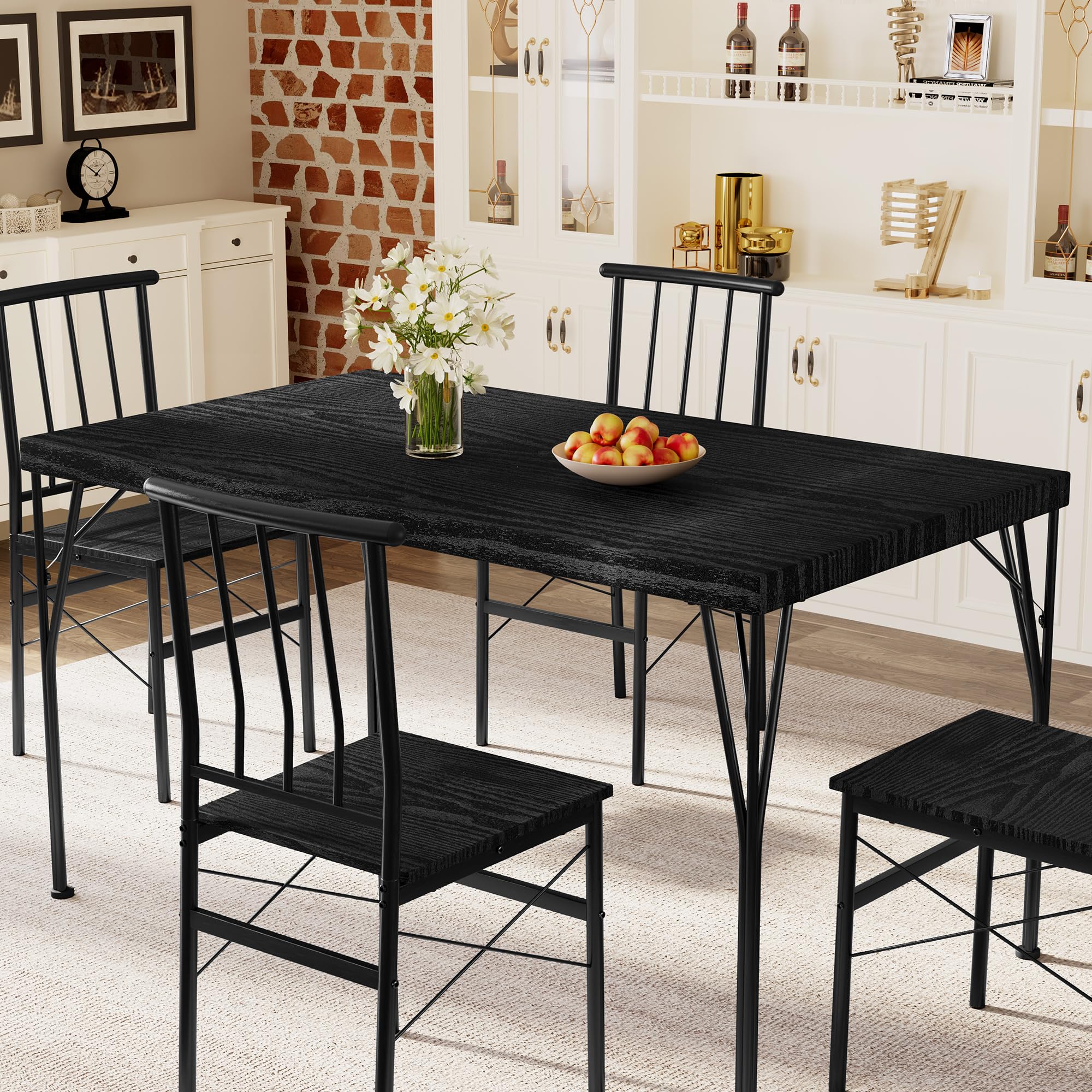 Vipbear Kitchen Dining Table Set for 4, 5-Piece Kitchen Table Set with 1.6“ Thick Tabletop,Dining Room Table Sets,Kitchen Table Set with 4 Chairs for