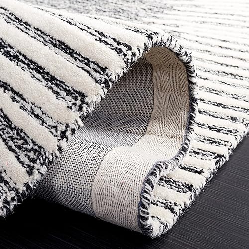 Miniatura 5 de Safavieh Abstract Collection - Alfombra decorativa, 3 x 5 pies, color negro y marfil, lana hecha a mano, ideal para zonas de alto tráfico en