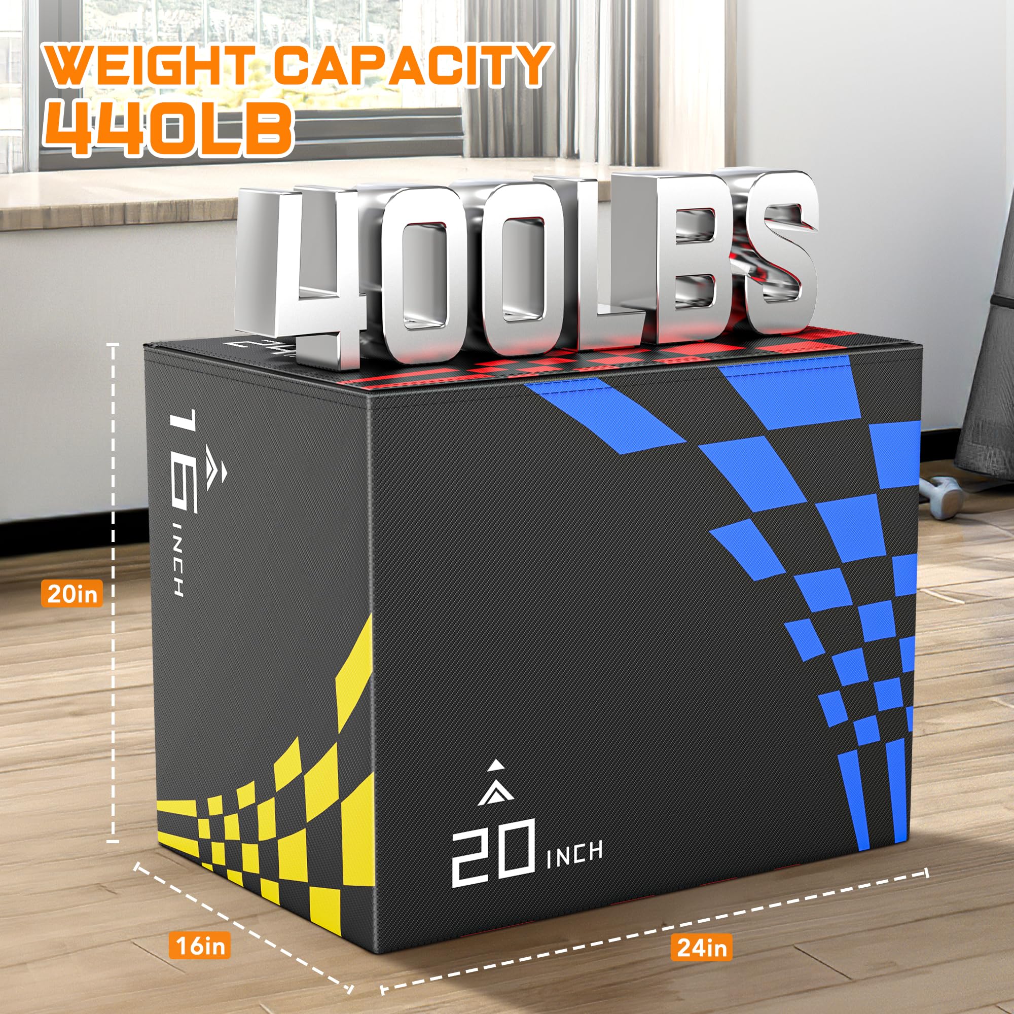 Rendpas 3-in-1 Adjustable Heights Plyo Box, Plyometric Jump Box with Non-Slip Surface and Heavy Duty High Density Foam Core, Box Jumps for Home Gym Training