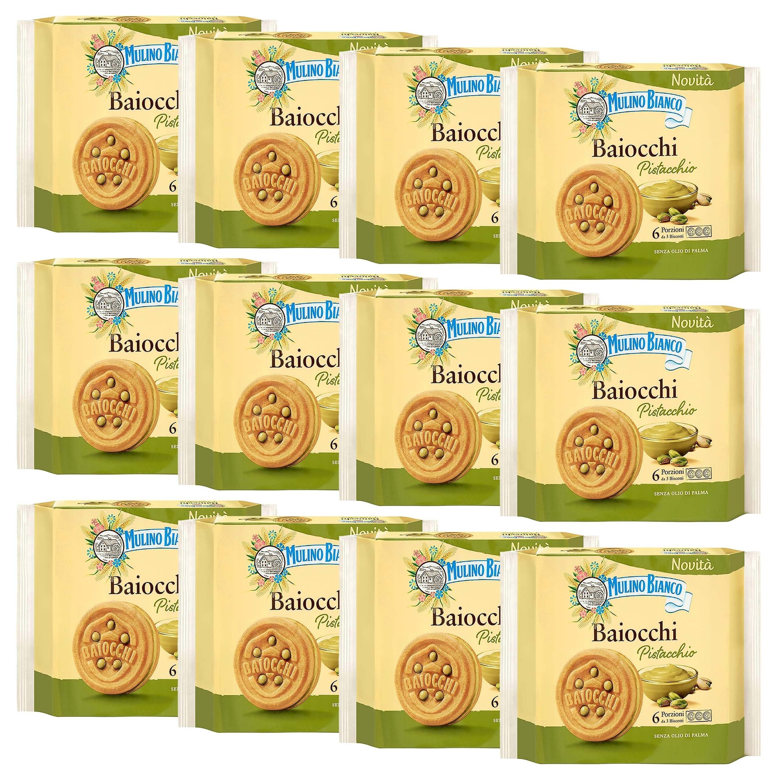 MULINO BIANCO Baiocchi Pistacchio - galletas rellenas de pistacho 168g x 12 paquetes