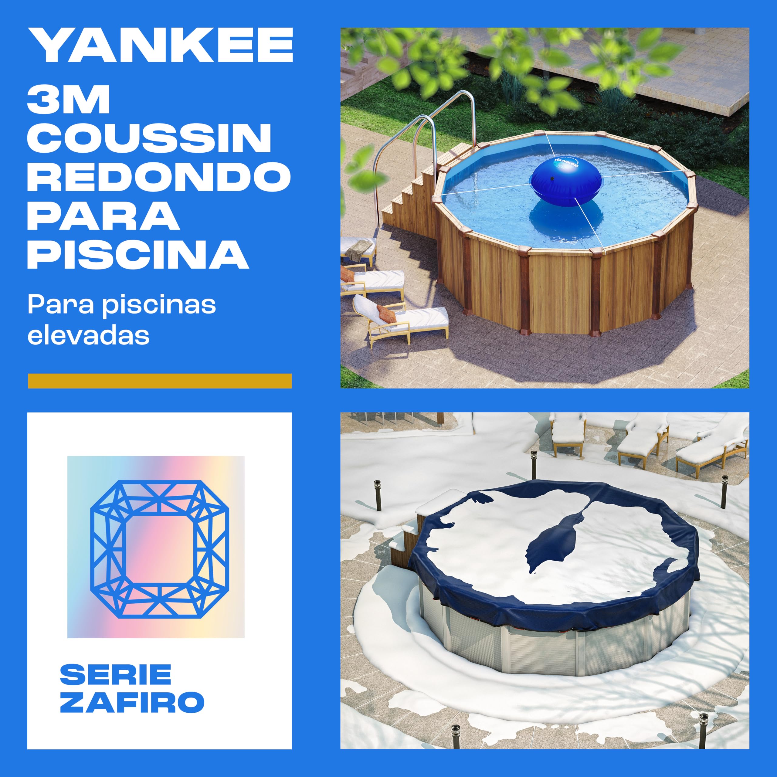 Yankee Pool Pillow para Piscinas sobre el Suelo, Almohadas de Piscina para Cerrar el Invierno, PVC Ultra Resistente 0,4 mm (Calibre 27) Ø300 cm