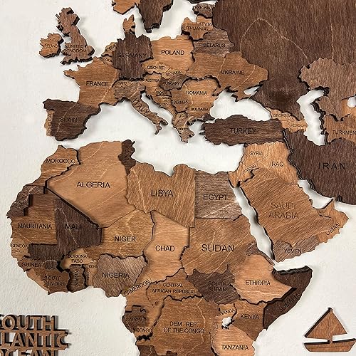 Miniatura 3 de World Map, Wood Map, Wall Art Decor, Wooden World Map, 3D World Map, Large Map, DarK Brown Wood Map, 3D Wood World Map, Housewarming Gift
