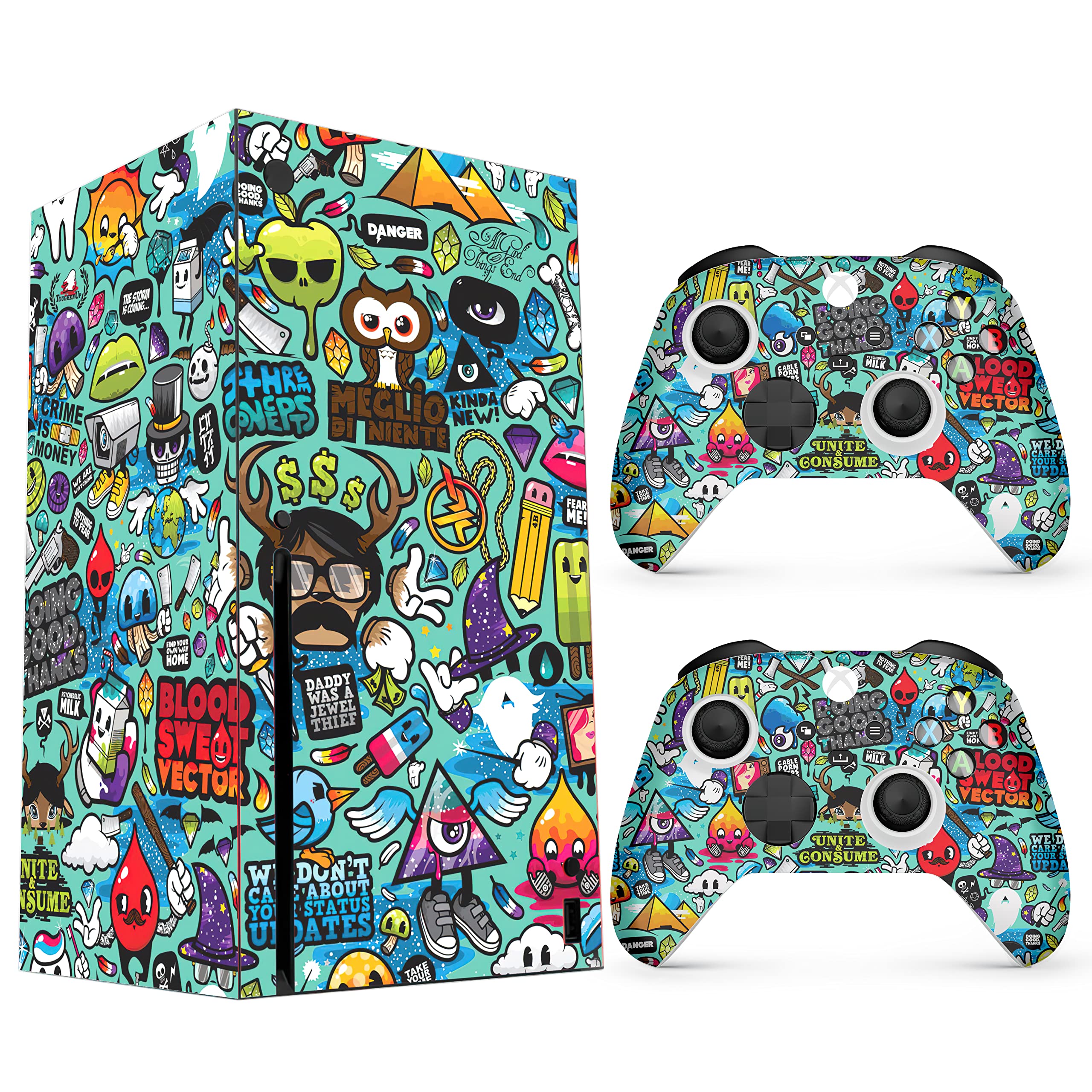 HK Studio X-Box Series X Skin with Sticker Bomb Design, No Bubble, Waterproof, Full Protection - X-Box Series X Wrap - Inc...