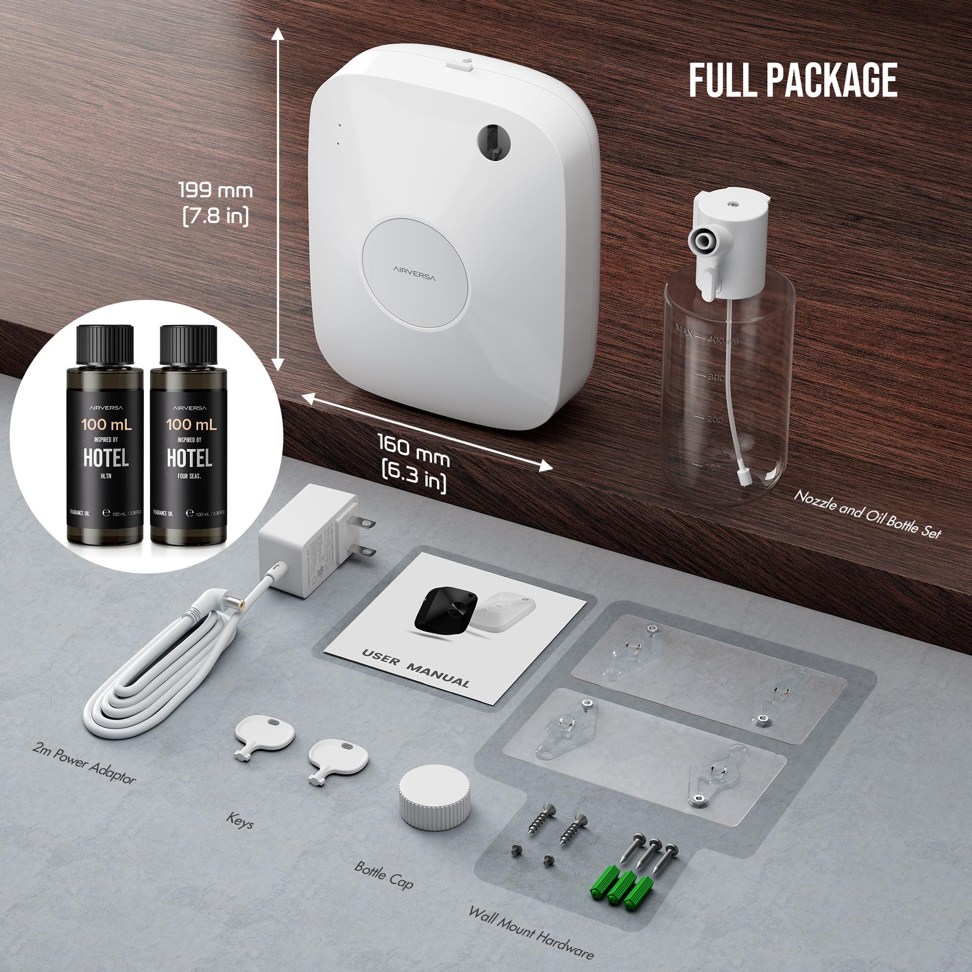 Airversa Smart Waterless Diffuser (400 ml Kapazität) Hotel Scent Starter Kit mit 200 ml Duftöl, bis zu 185 m², App-Steuerung, Duftluftmaschine mit 12 V 1 A Netzadapter, ANA-Kit Weiß