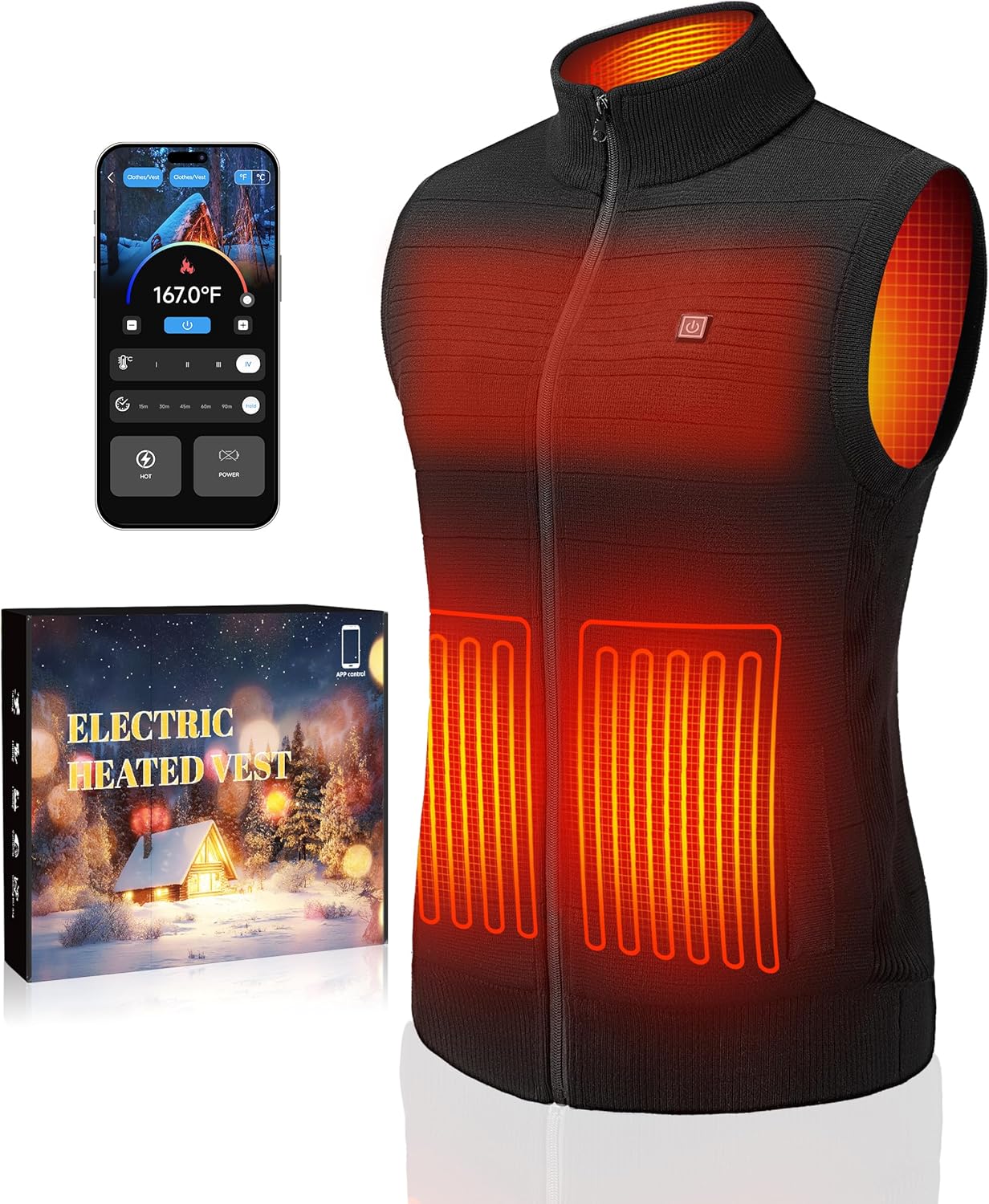 FIHOXU Women’s Heated Sweater Vest with 16000mAh Battery, Soft Knit Electric Heated Vest, App & Button Control