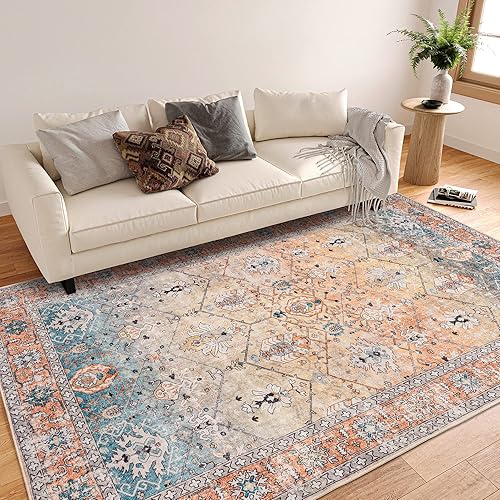 Miniatura 4 de Valenrug Tapete de área lavable a máquina, 5 x 7 pies, tapete colorido floral persa